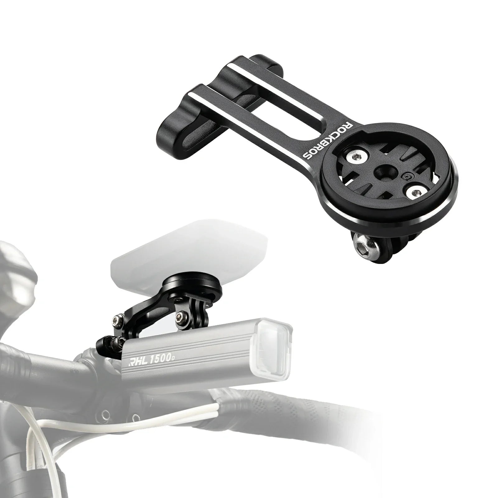 Cycling computer mount for Garmin and Bryton with light adapter