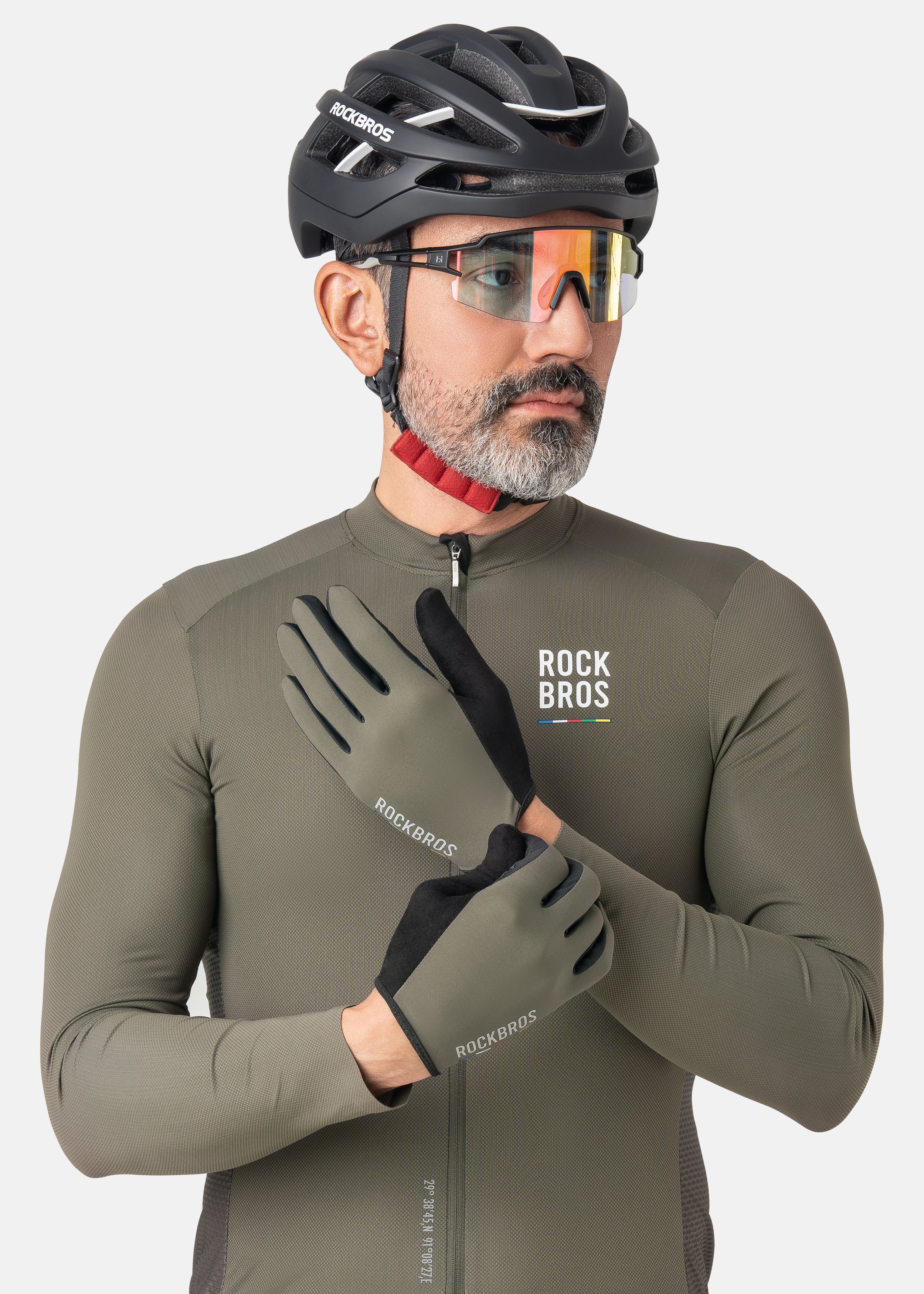 ROCKBROS Road-to-Sky Fine Sheepskin Full Finger Gloves #Color_Dark Green