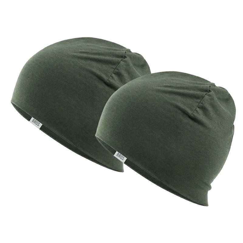 Warm windproof Tencel wool cycling skull cap with ear protection for cold weather rides.#Color_Dark Green*2