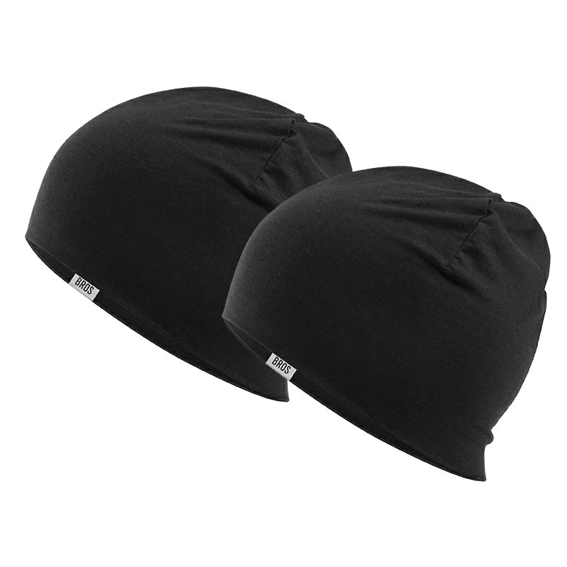 Warm windproof Tencel wool cycling skull cap with ear protection for cold weather rides.#Color_Black*2