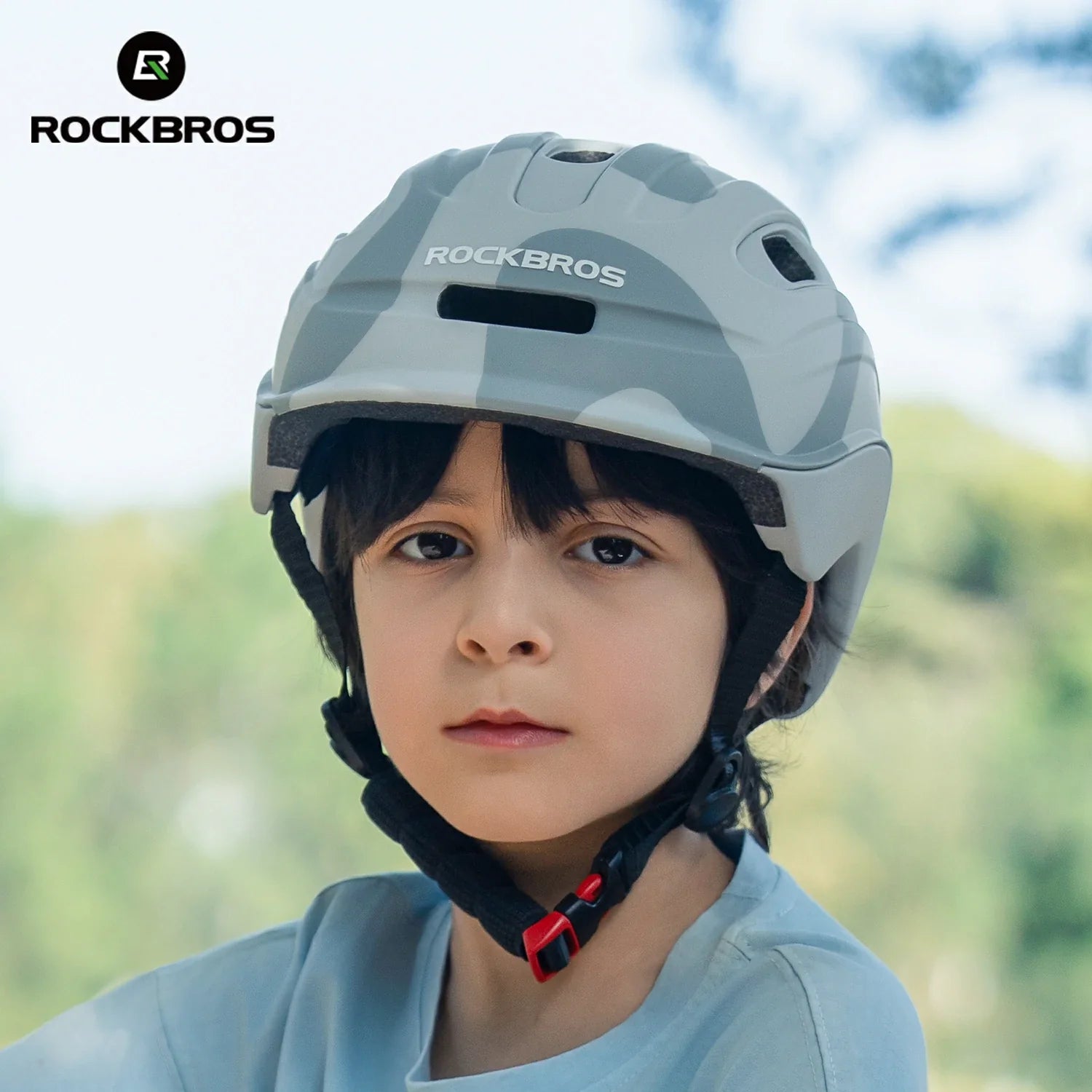 ROCKBROS colourful kids bike helmet with vibrant design, providing reliable protection, adjustable fit, and comfort for young riders.