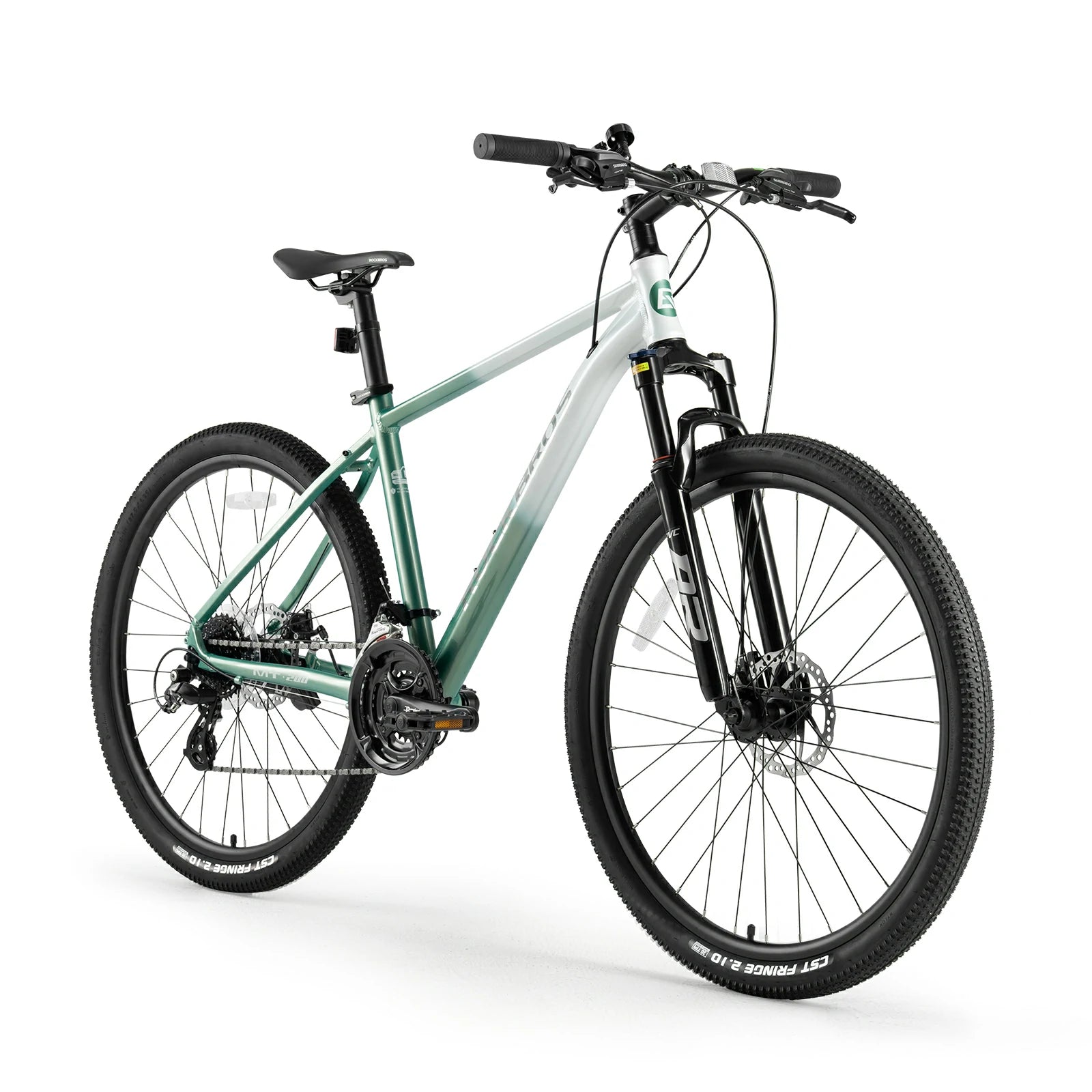 Hydraulic disc brake system on ROCKBROS MT200 mountain bike.
#color_light green