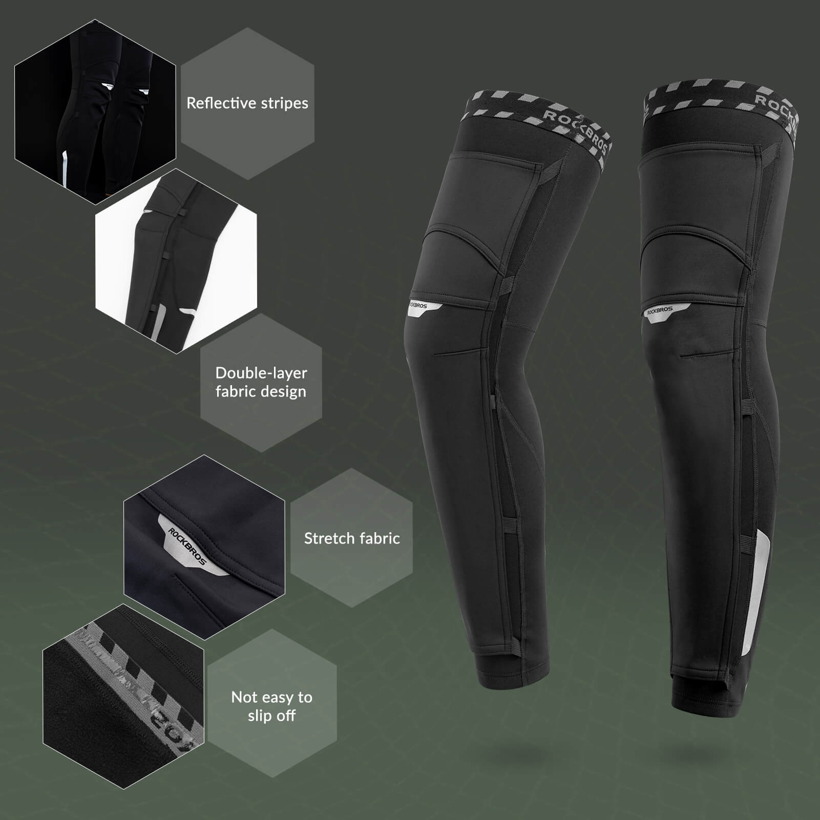 ROCKBROS Windproof Knee Warmers with Anti-Slip Protection for Cycling Leg