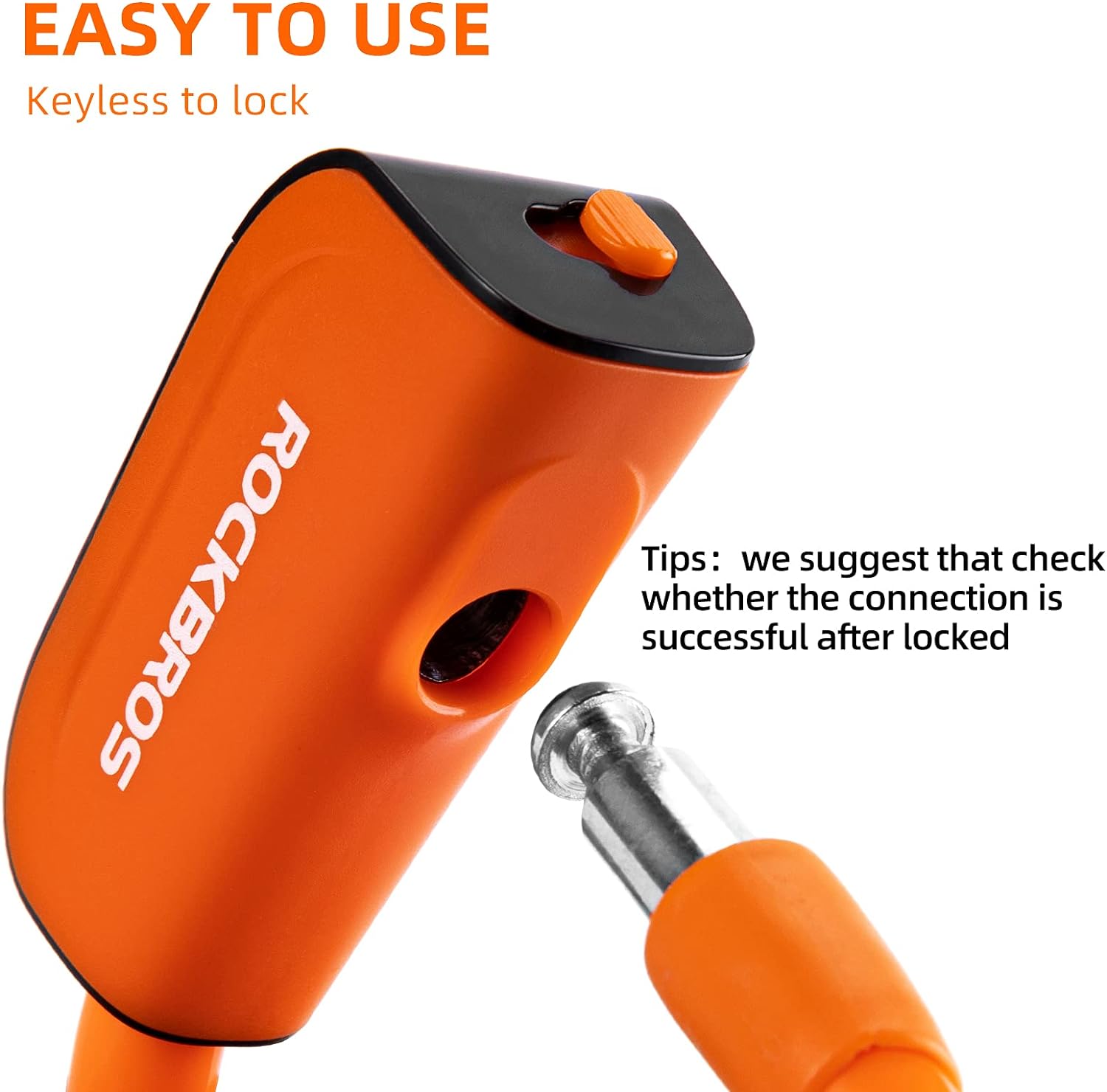 ROCKBROS 4ft Bike Cable Lock - Secure, Lightweight with Mounting Bracket#Color_Orange