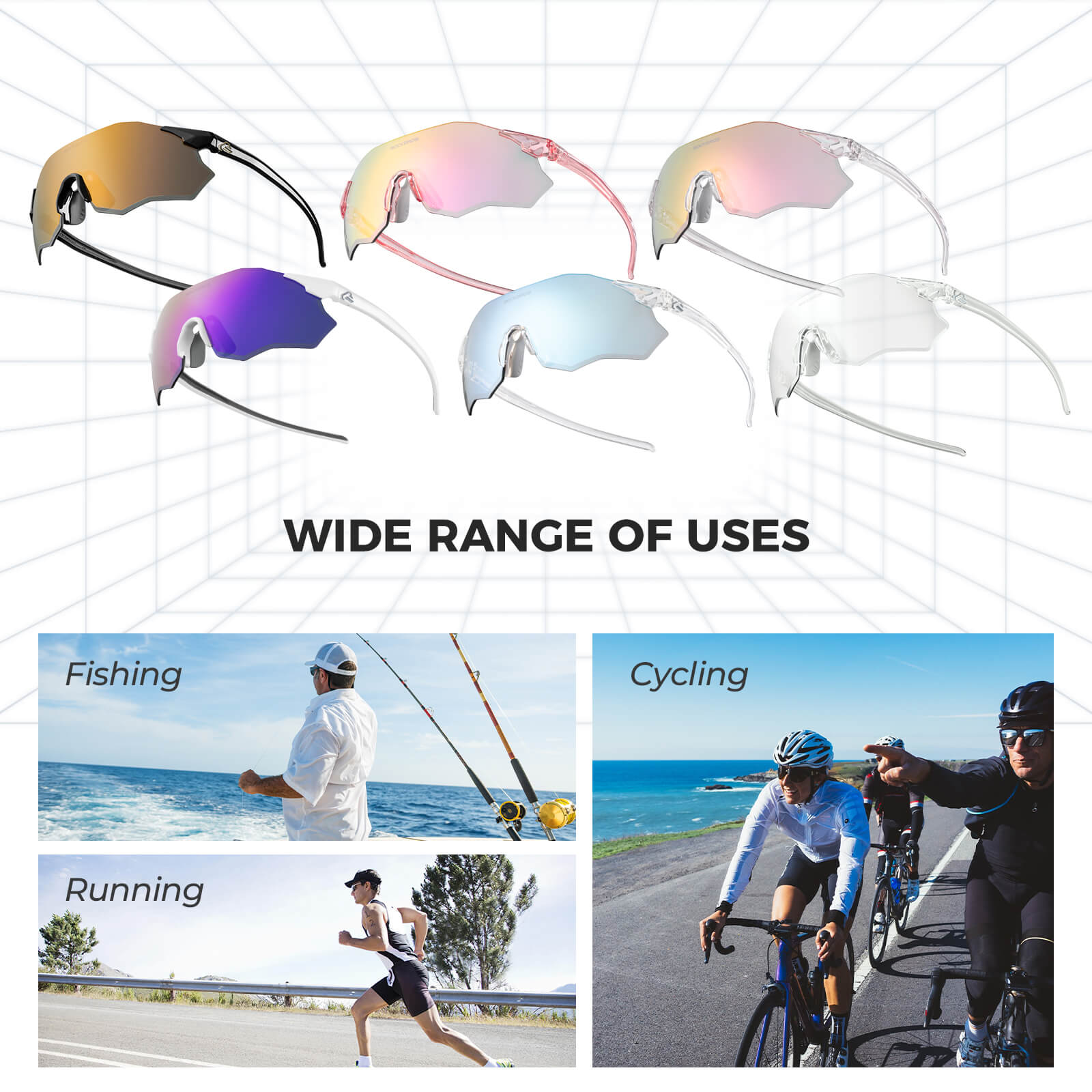 ROCKBROS photochromic or polarised cycling sunglasses SP359, UV400 protection sports eyewear for men and women.