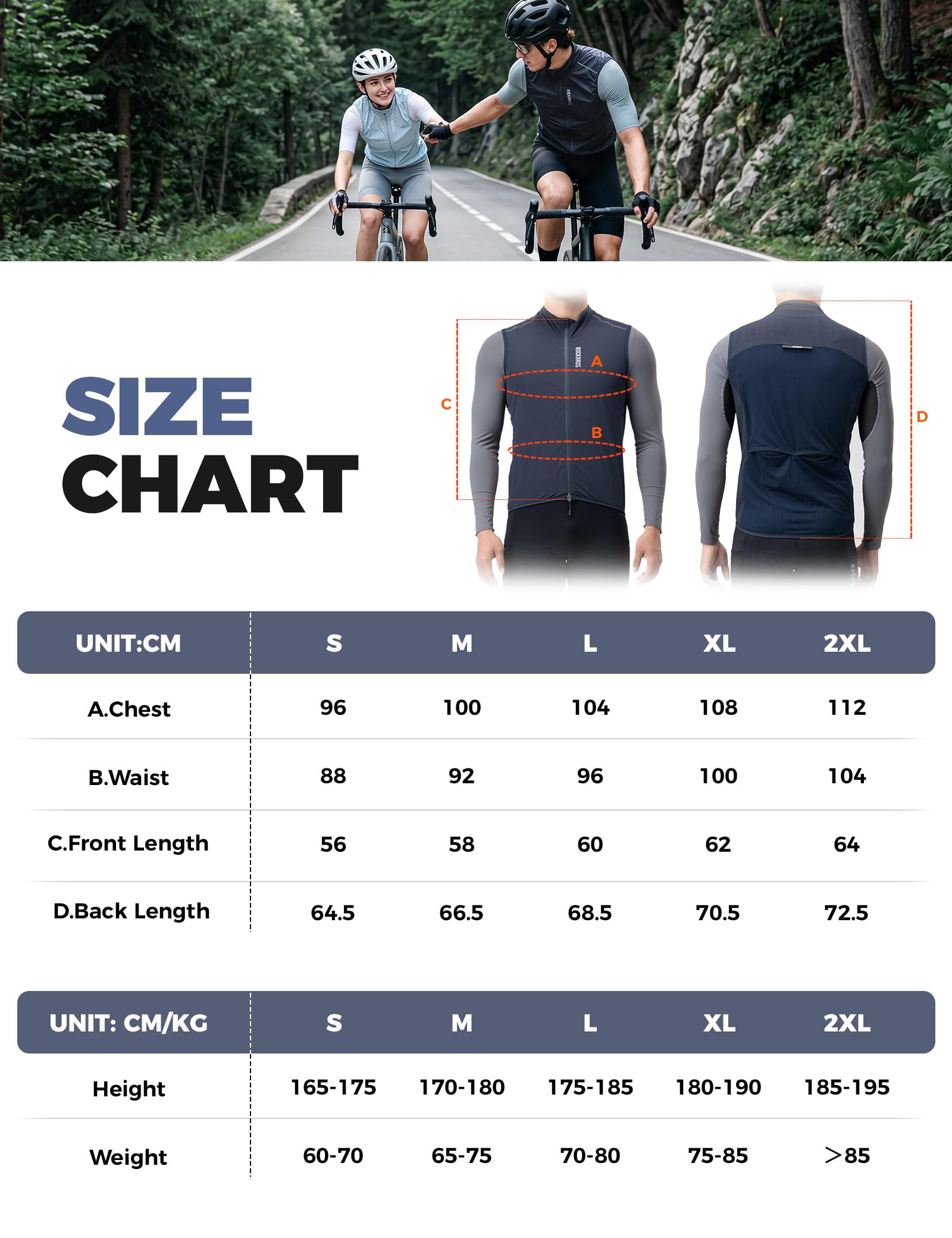 Windproof cycling gilet detail view