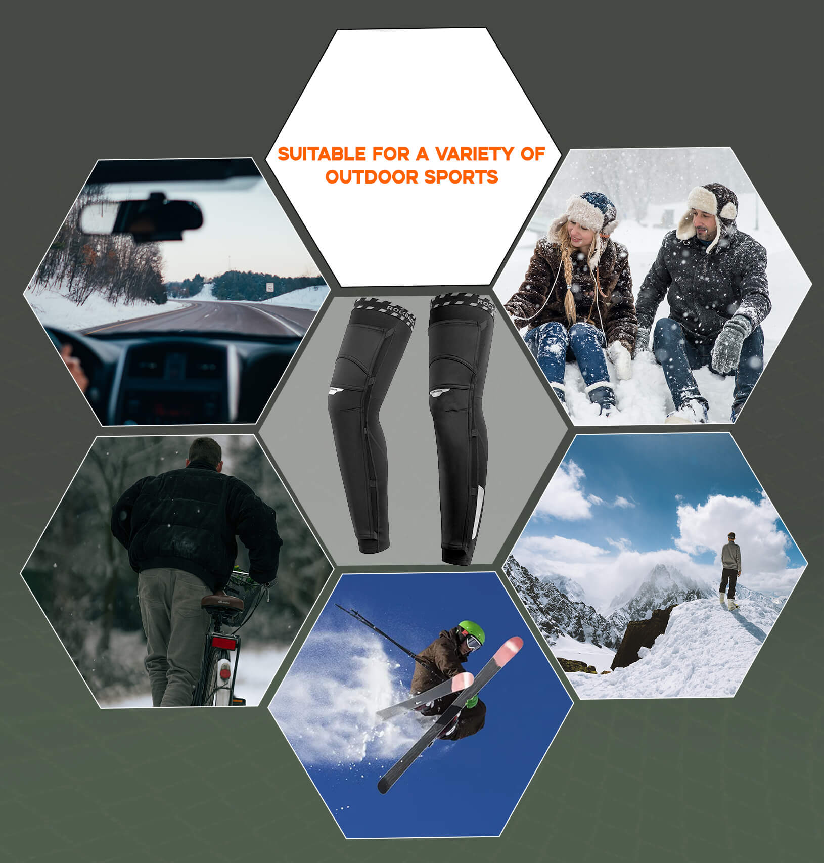 ROCKBROS Windproof Knee Warmers with Anti-Slip Protection for Cycling Leg