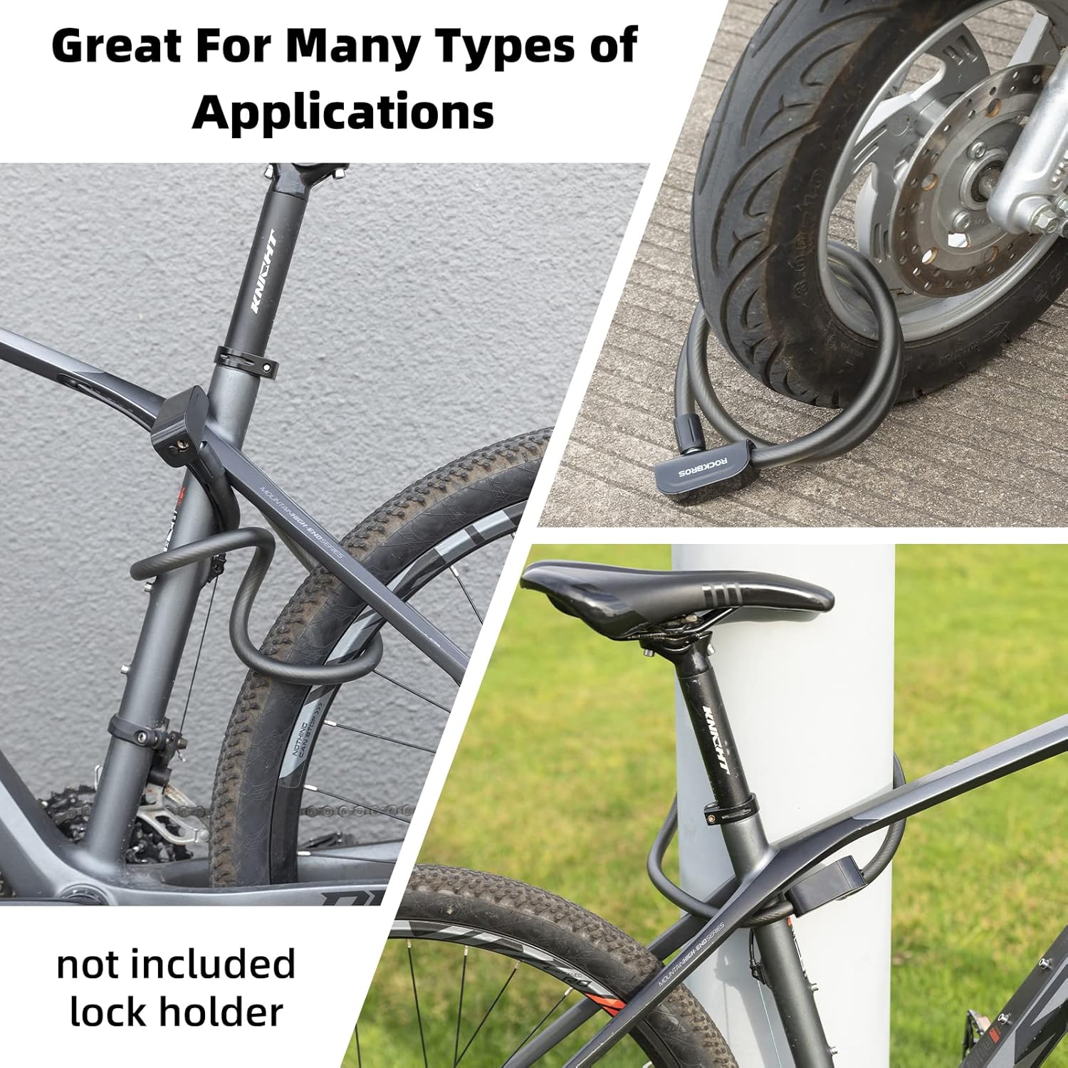 ROCKBROS 4ft Bike Cable Lock - Secure, Lightweight with Mounting Bracket#Color_Charcoal Black