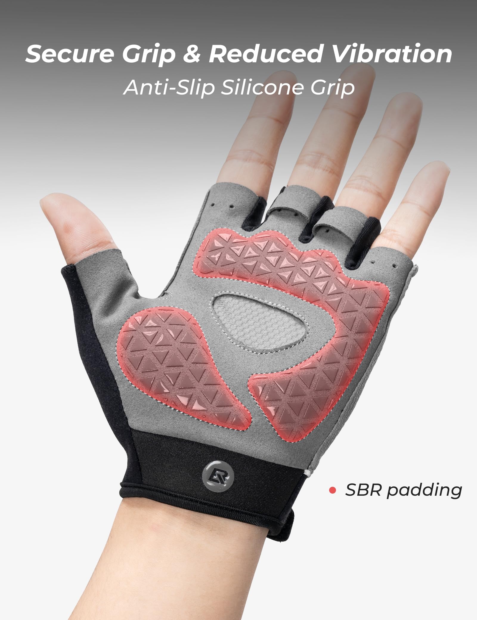Gel padded half-finger cycling gloves detail view