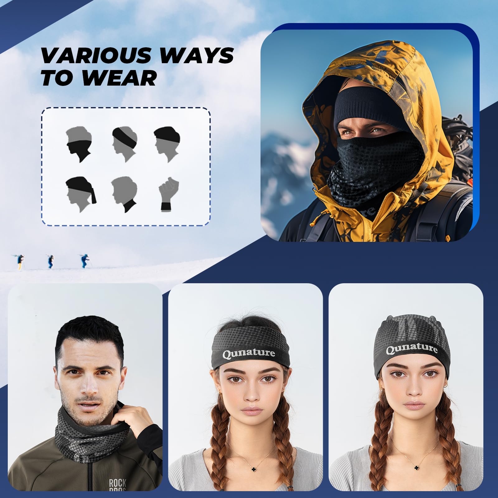 Qunature Winter Neck Gaiter Ski Mask Fleece Face Covering for Men and Women #Color_Black