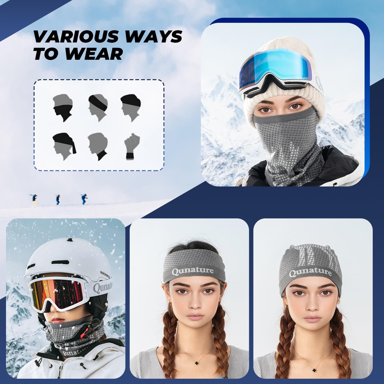 Qunature Winter Neck Gaiter Ski Mask Fleece Face Covering for Men and Women #Color_Grey