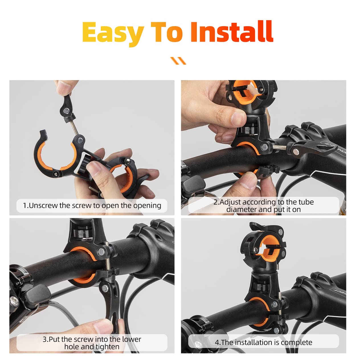 ROCKBROS 2 Pieces Bike Torch Clamp 360° Rotatable Bike Flashlight Mount
