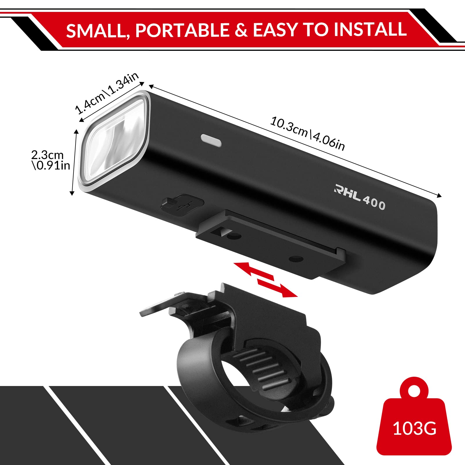 ROCKBROS 400 Lumens USB Rechargeable Bike Light LED Waterproof Headlight