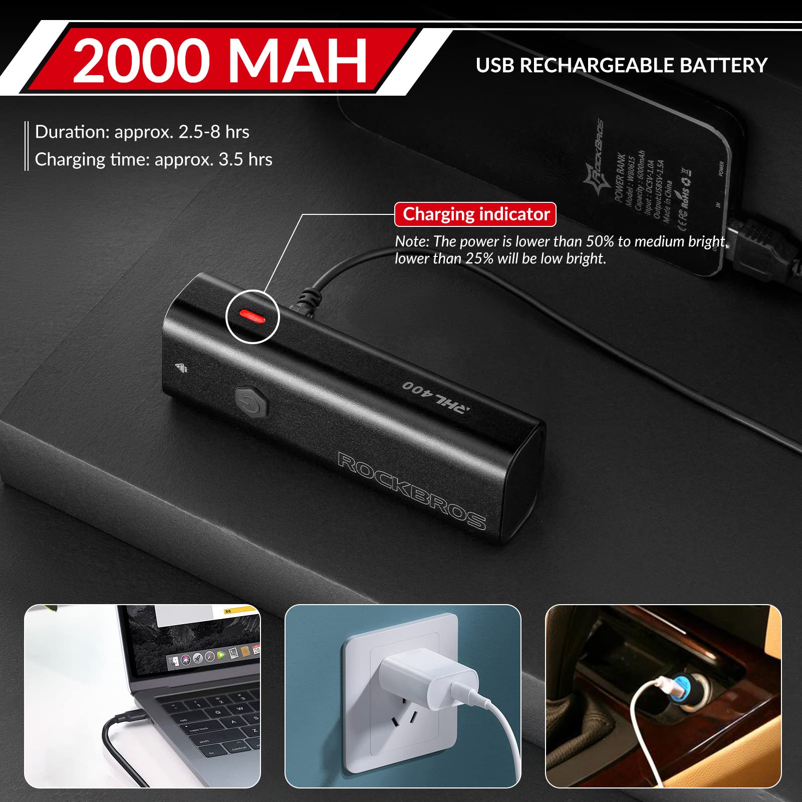 ROCKBROS Bike Light 600 Lumens USB Rechargeable Bike Headlight Super Bright #Type_RHL400