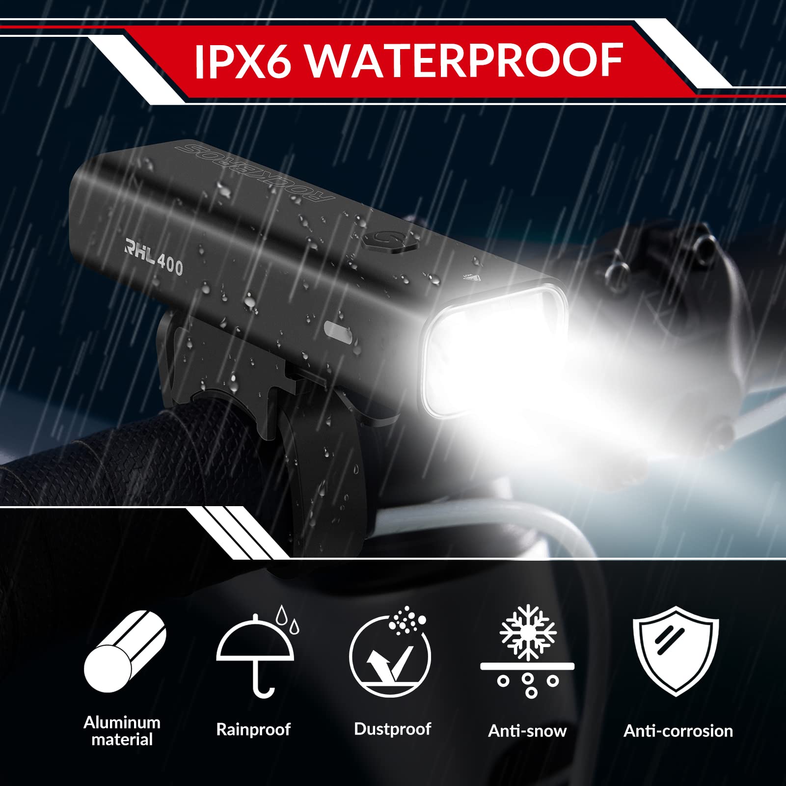 ROCKBROS Bike Light 600 Lumens USB Rechargeable Bike Headlight Super Bright #Type_RHL400