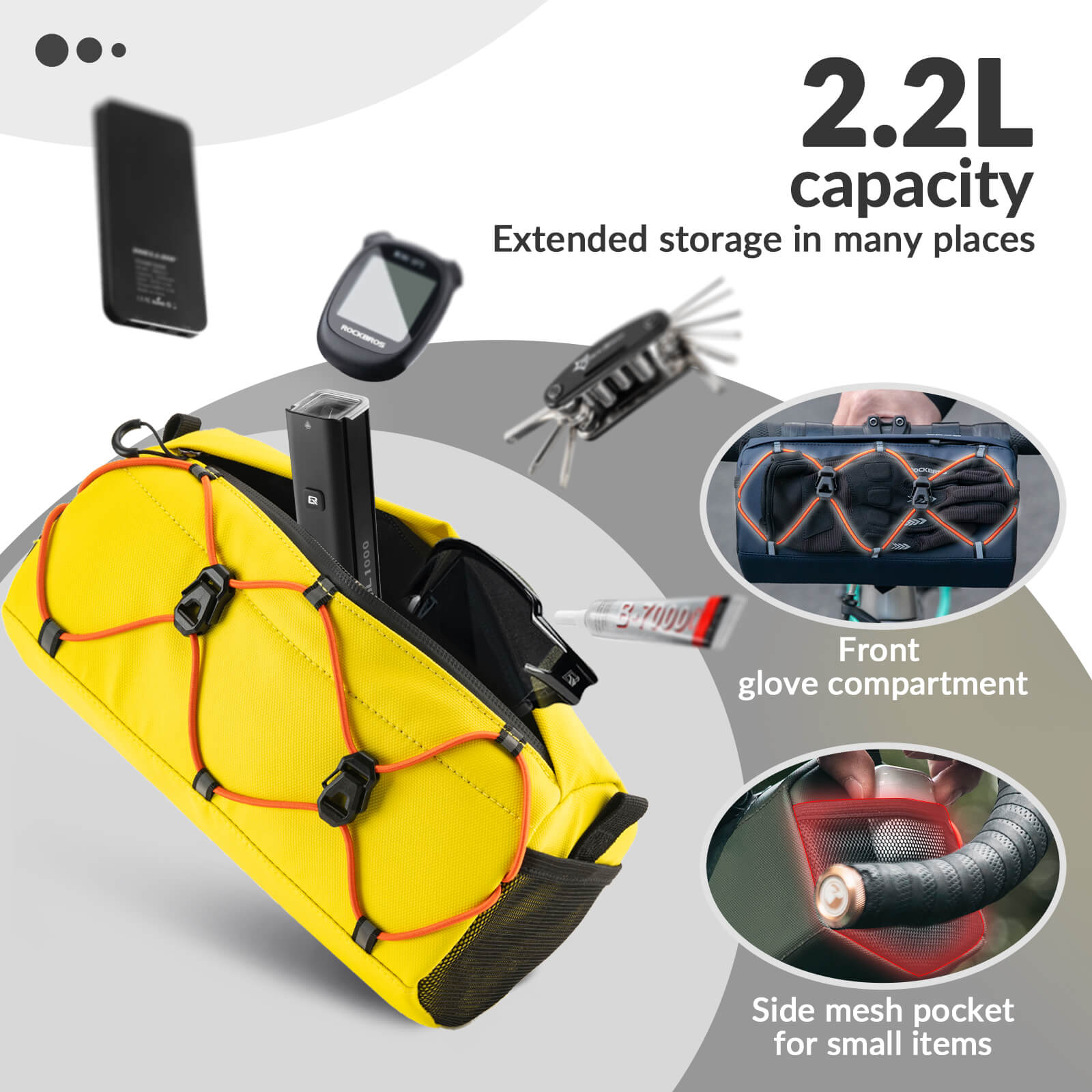 ROCKBROS Handlebar Bag 2.2L – Smart Storage On-The-Go! #Color_Yellow