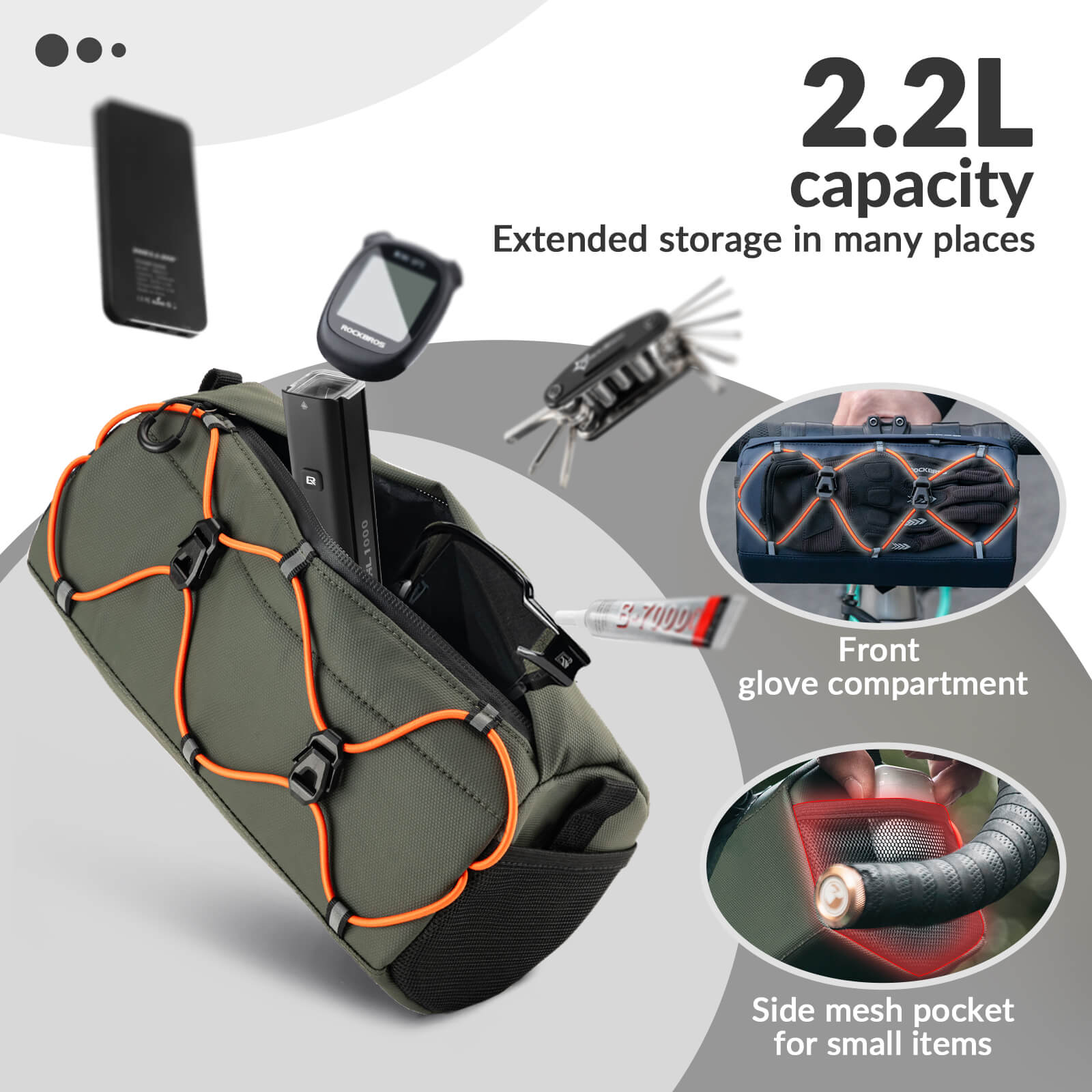 ROCKBROS Handlebar Bag 2.2L – Smart Storage On-The-Go! #Color_Army Green