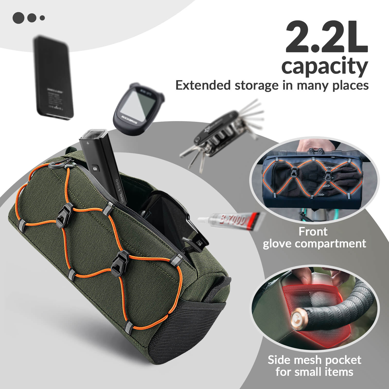 ROCKBROS Handlebar Bag 2.2L – Smart Storage On-The-Go! #Color_Dark Green