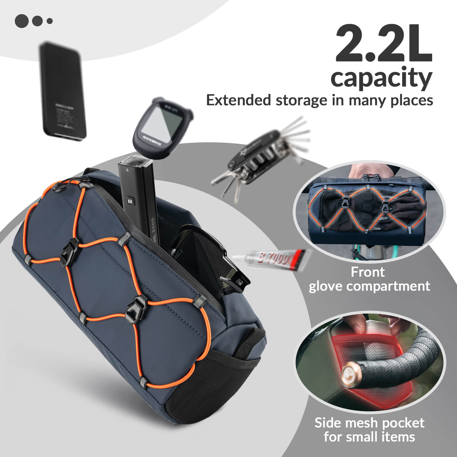ROCKBROS Handlebar Bag 2.2L – Smart Storage On-The-Go! #Color_Dark Blue