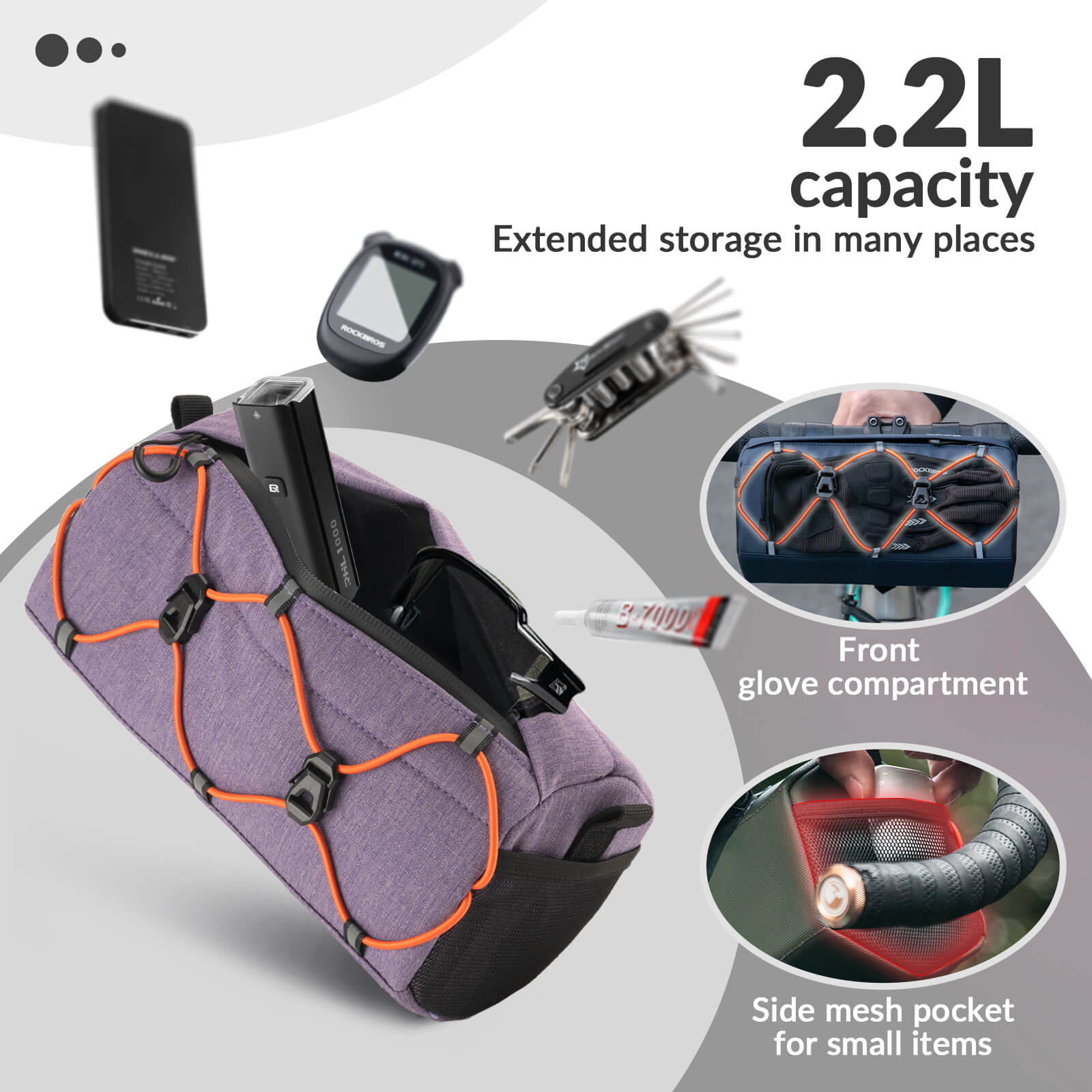 ROCKBROS Handlebar Bag 2.2L – Smart Storage On-The-Go! #Color_Purple