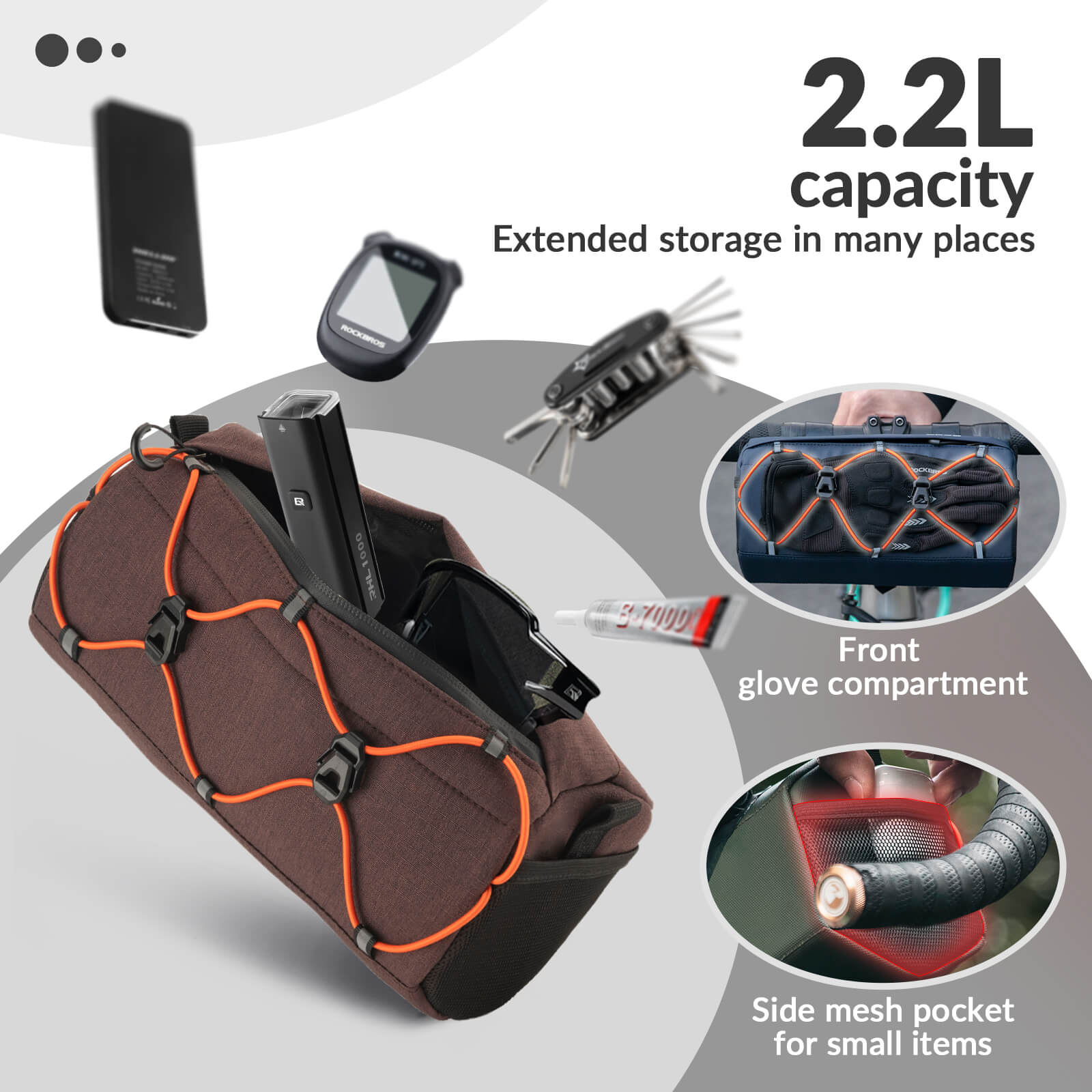 ROCKBROS Handlebar Bag 2.2L – Smart Storage On-The-Go! #Color_Brown