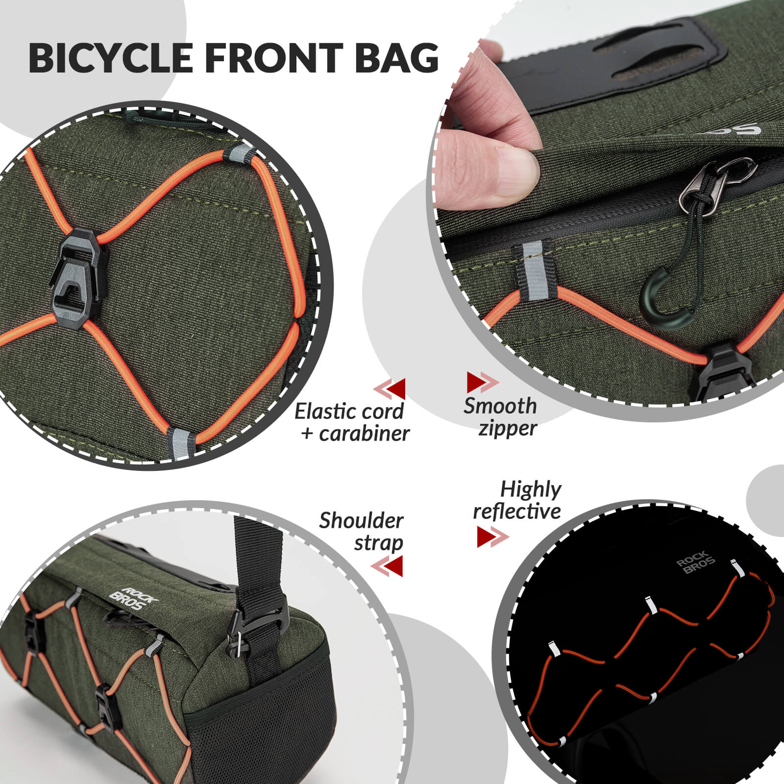 ROCKBROS Handlebar Bag 2.2L – Smart Storage On-The-Go! #Color_Dark Green