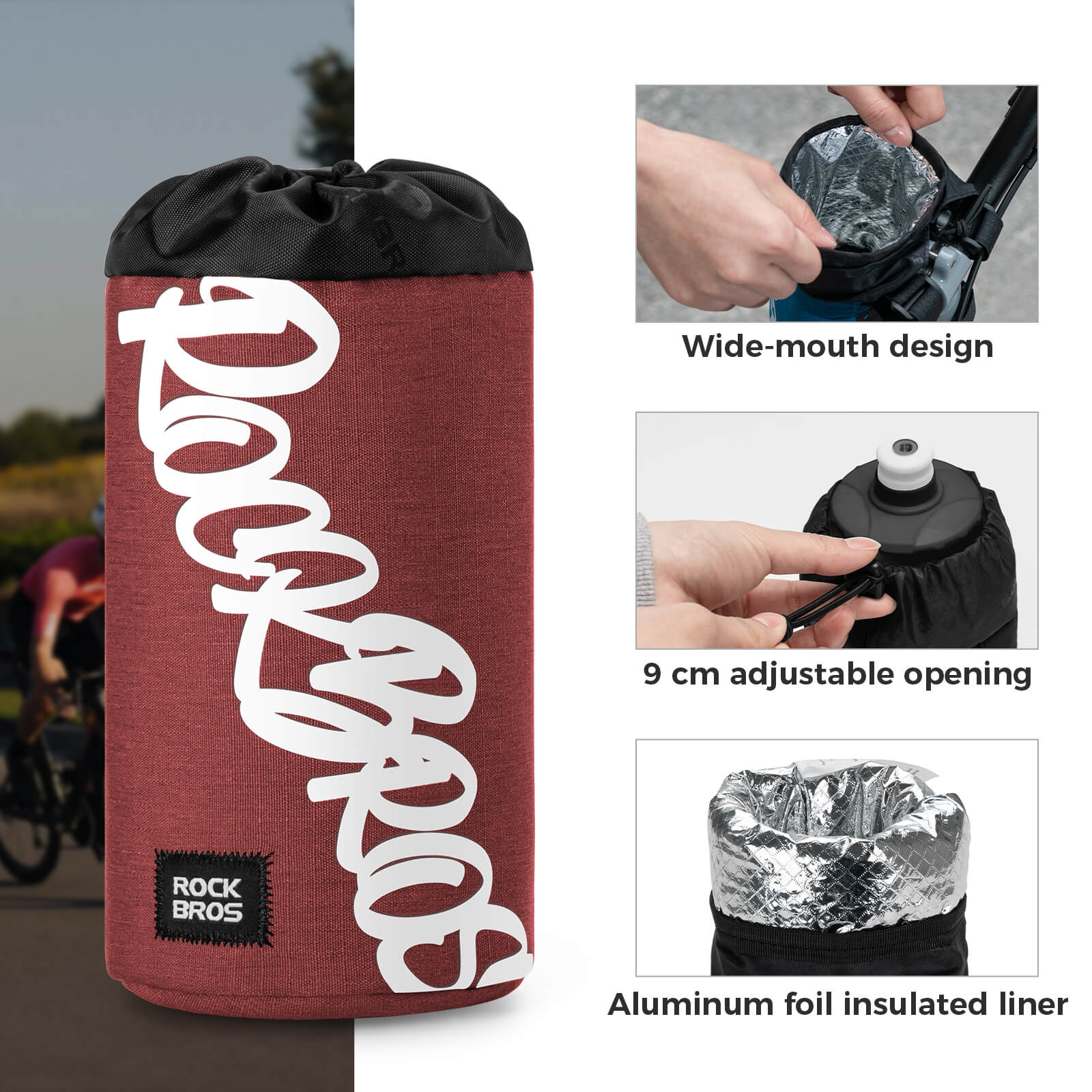 ROCKBROS 1L handlebar bag with integrated bottle holder, ideal for cycling hydration and storage.#Color_Red