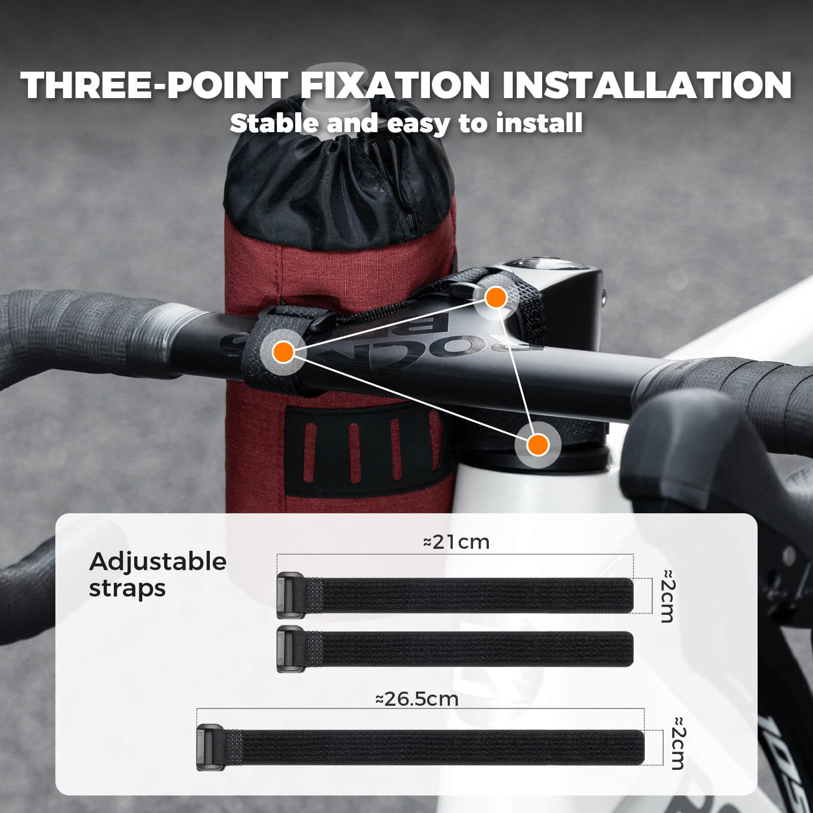 ROCKBROS 1L handlebar bag with integrated bottle holder, ideal for cycling hydration and storage.
