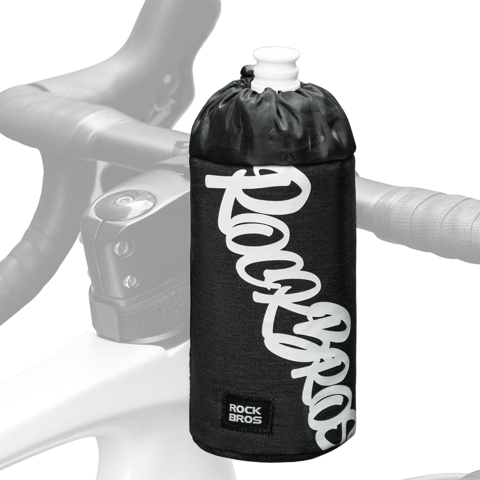 ROCKBROS 1L handlebar bag with integrated bottle holder, ideal for cycling hydration and storage.#Color_Black