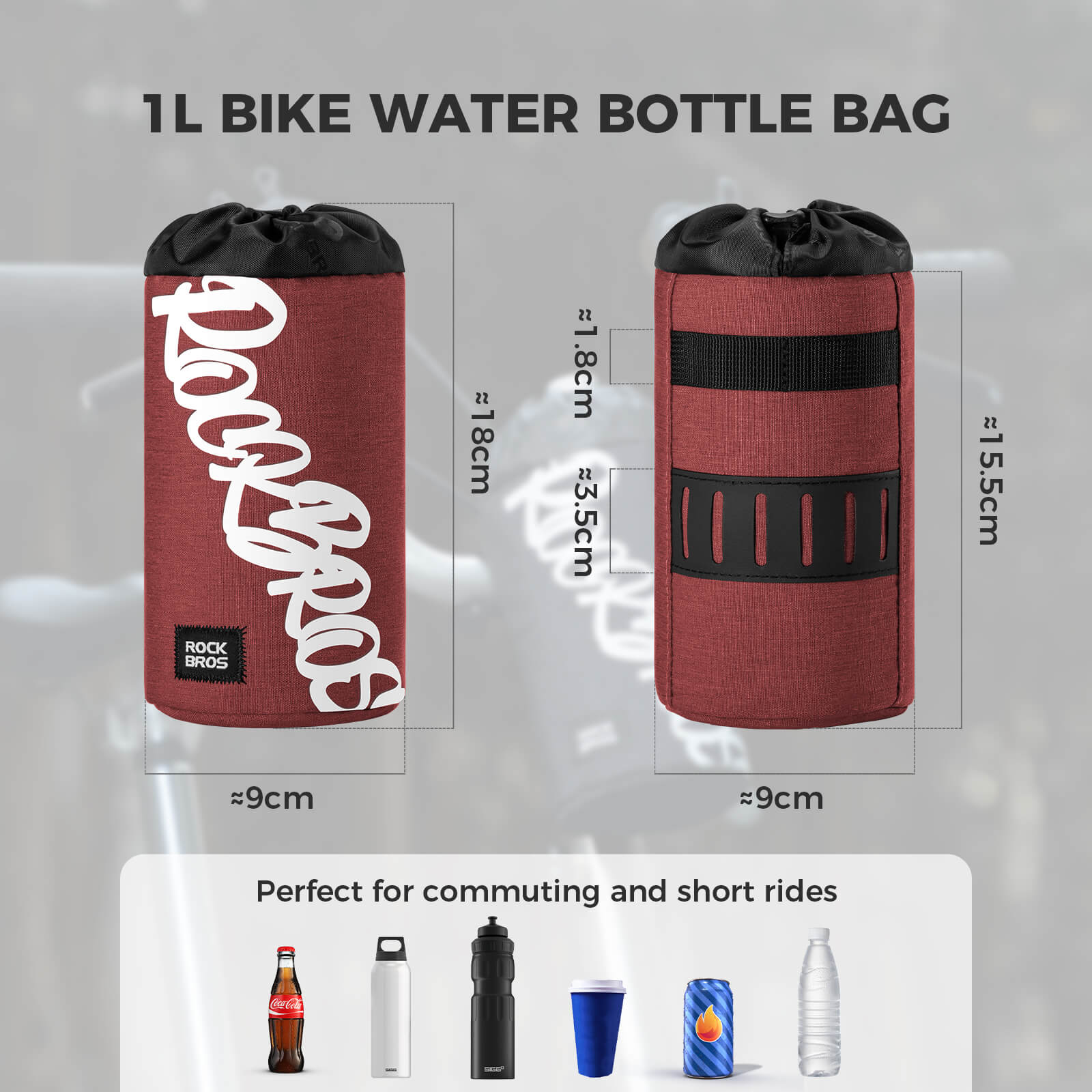 ROCKBROS 1L handlebar bag with integrated bottle holder, ideal for cycling hydration and storage.#Color_Red
