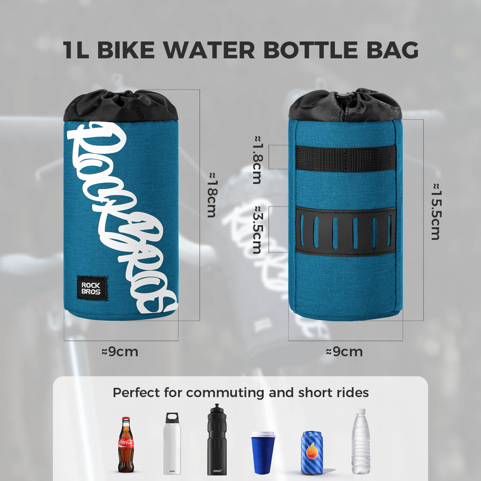 ROCKBROS 1L handlebar bag with integrated bottle holder, ideal for cycling hydration and storage.#Color_Blue