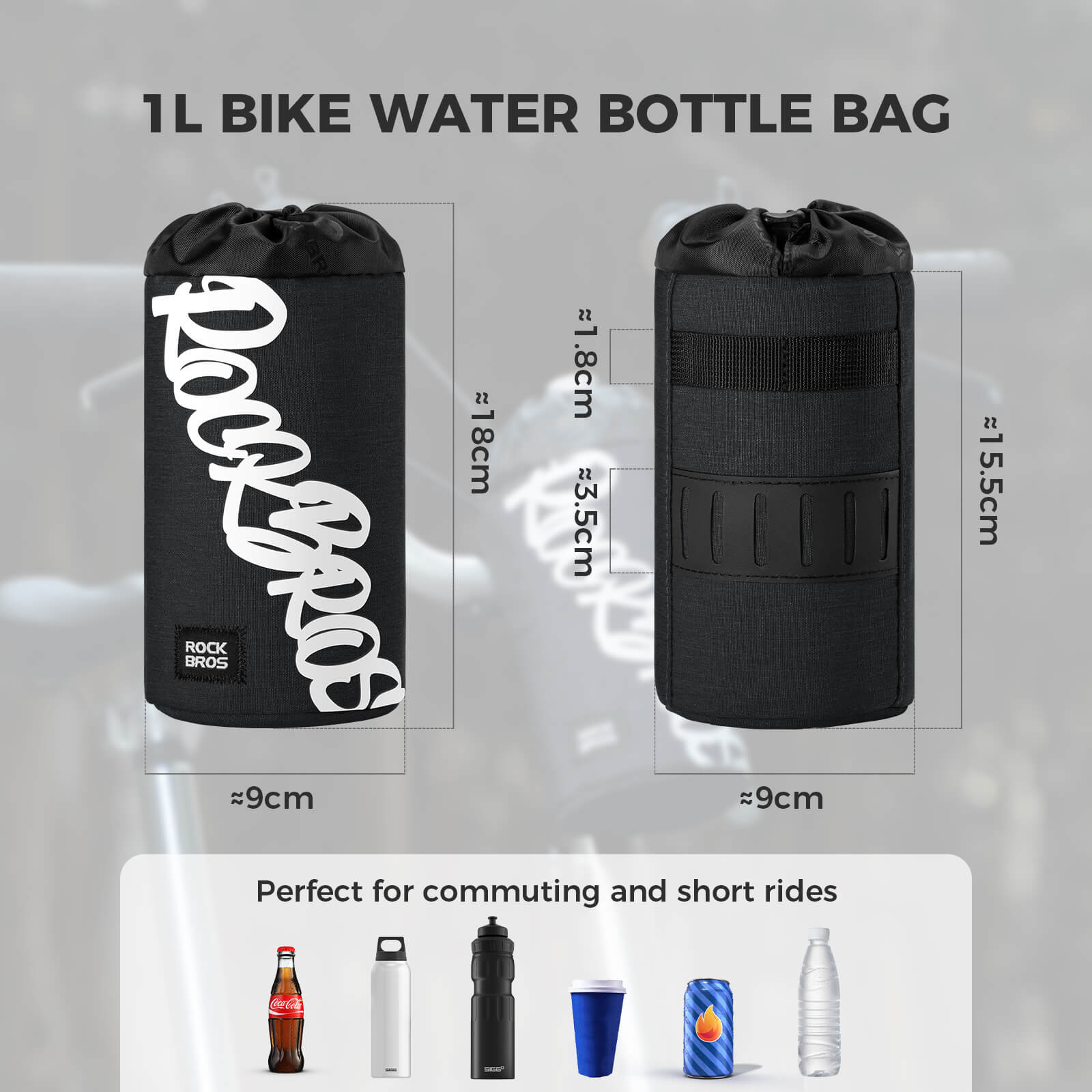 ROCKBROS 1L handlebar bag with integrated bottle holder, ideal for cycling hydration and storage.#Color_Black