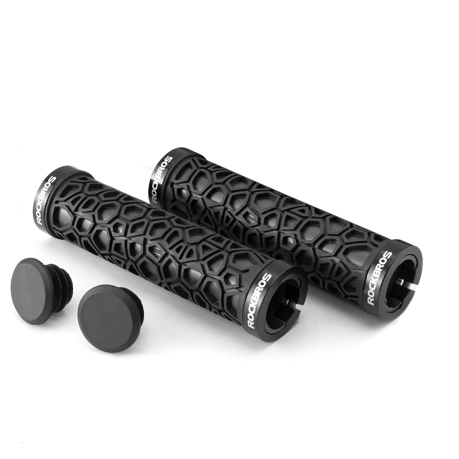 ROCKBROS Bicycle Handlebar Grips Aluminum Alloy Double Lock-on Bike Grips #Color_Black