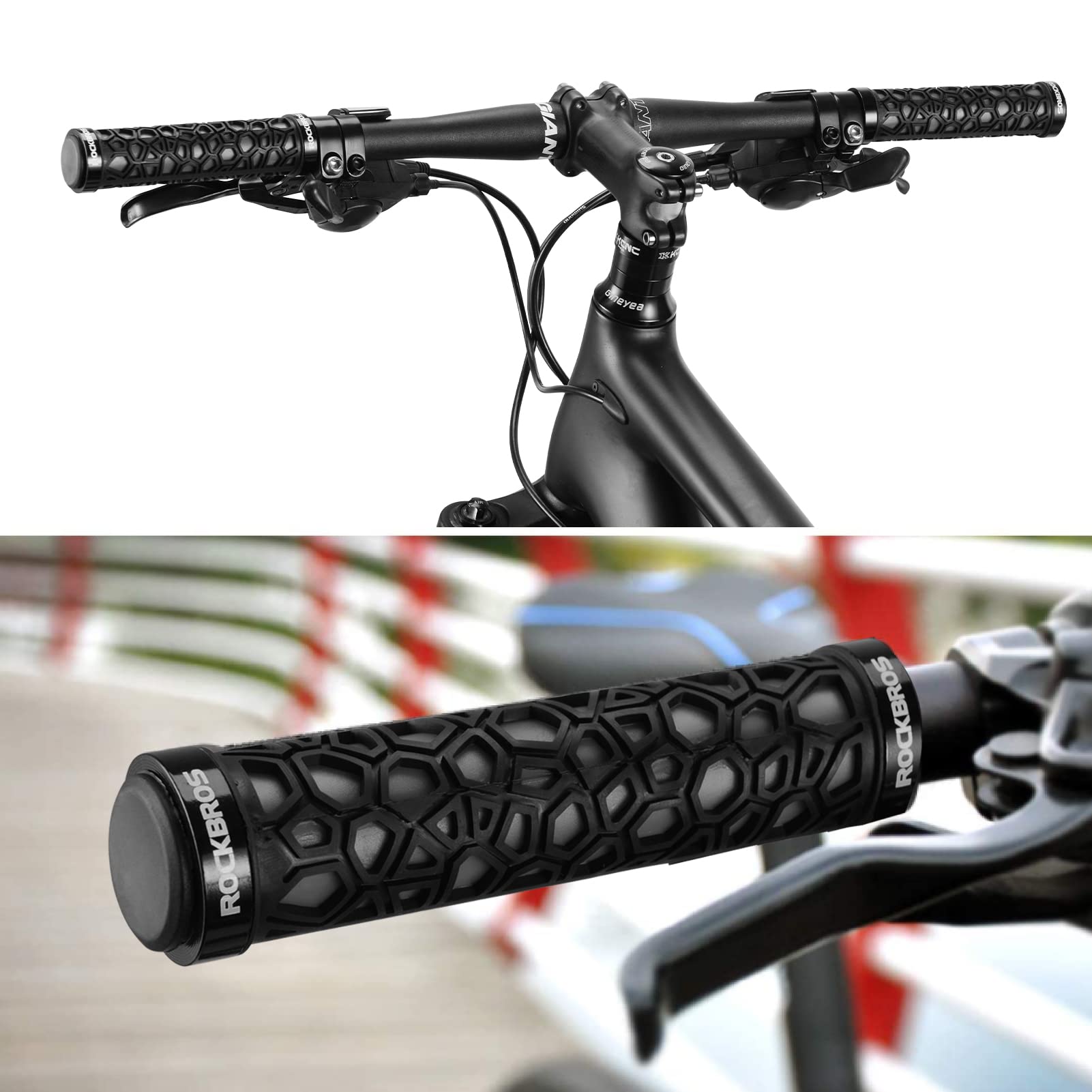 ROCKBROS Bicycle Handlebar Grips Aluminum Alloy Double Lock-on Bike Grips #Color_Black
