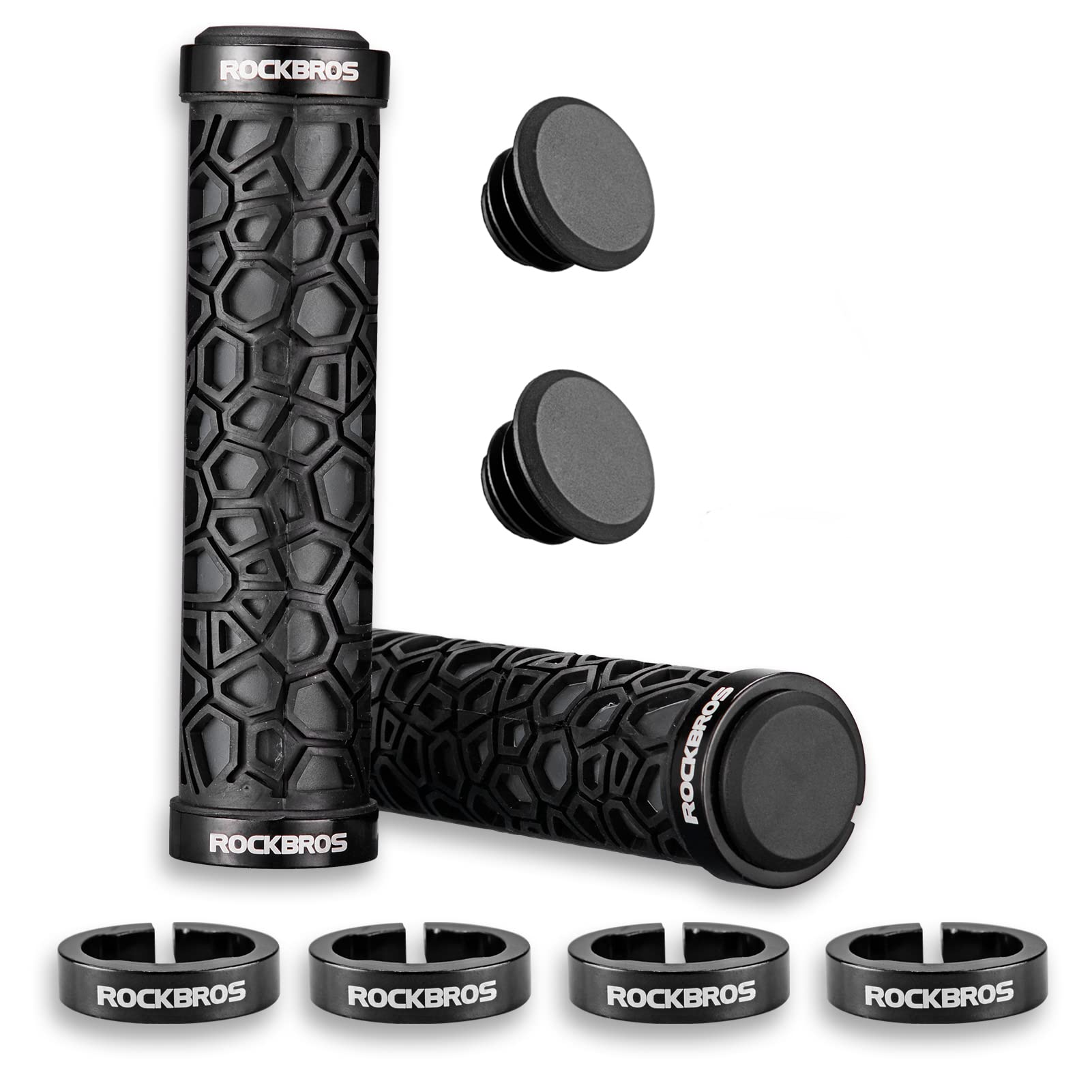 ROCKBROS Bicycle Handlebar Grips Aluminum Alloy Double Lock-on Bike Grips #Color_Black