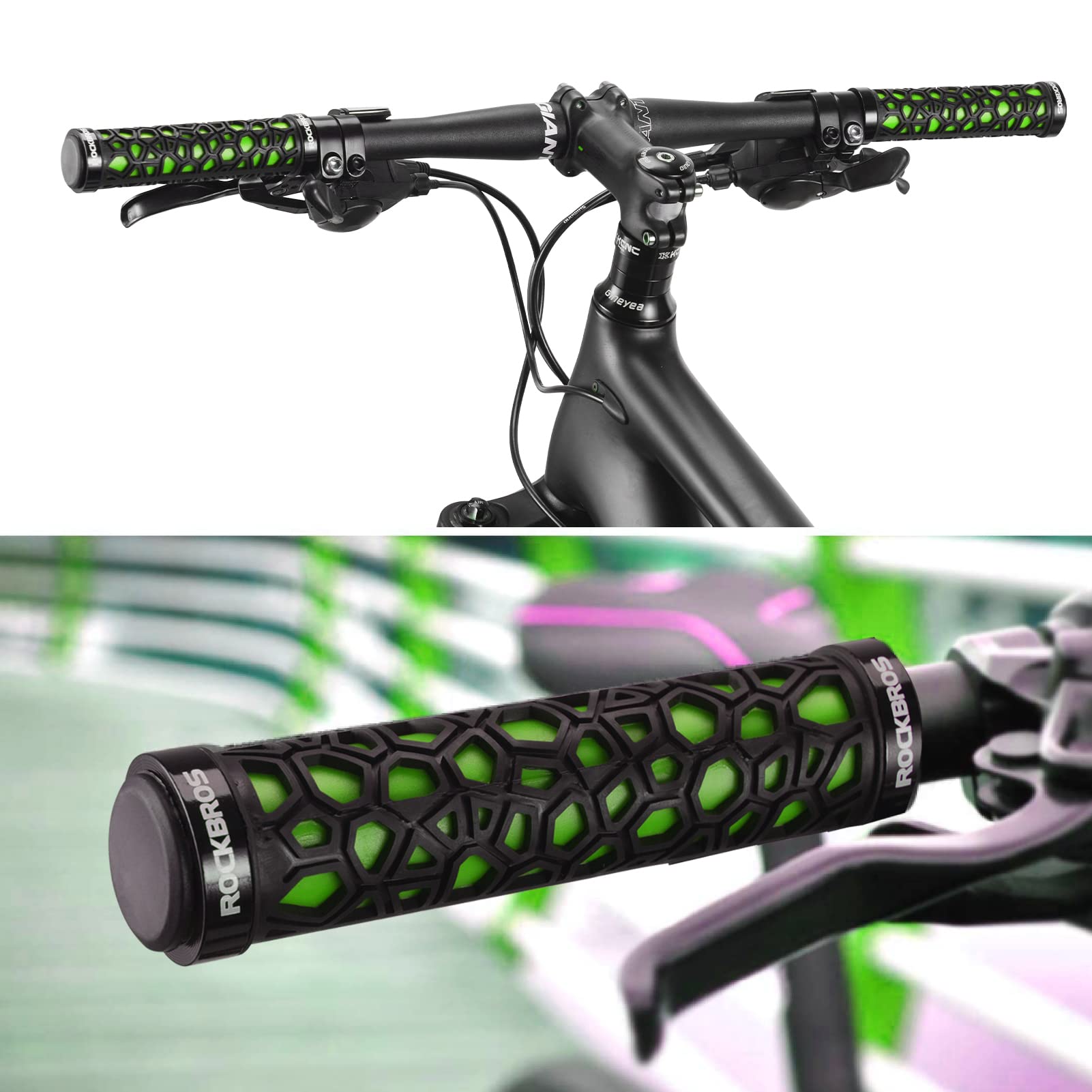 ROCKBROS Bicycle Handlebar Grips Aluminum Alloy Double Lock-on Bike Grips #Color_Green