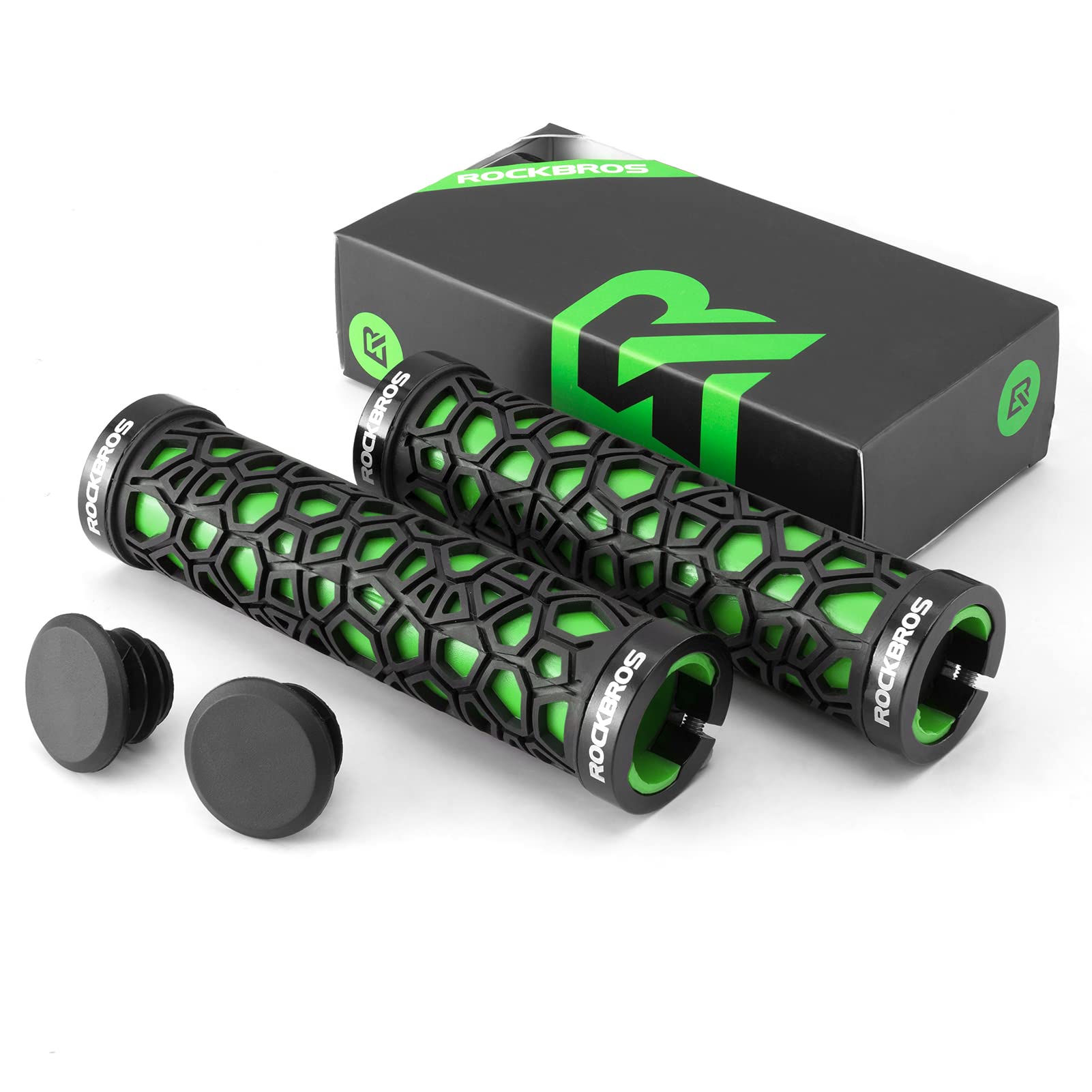 ROCKBROS Bicycle Handlebar Grips Aluminum Alloy Double Lock-on Bike Grips #Color_Green