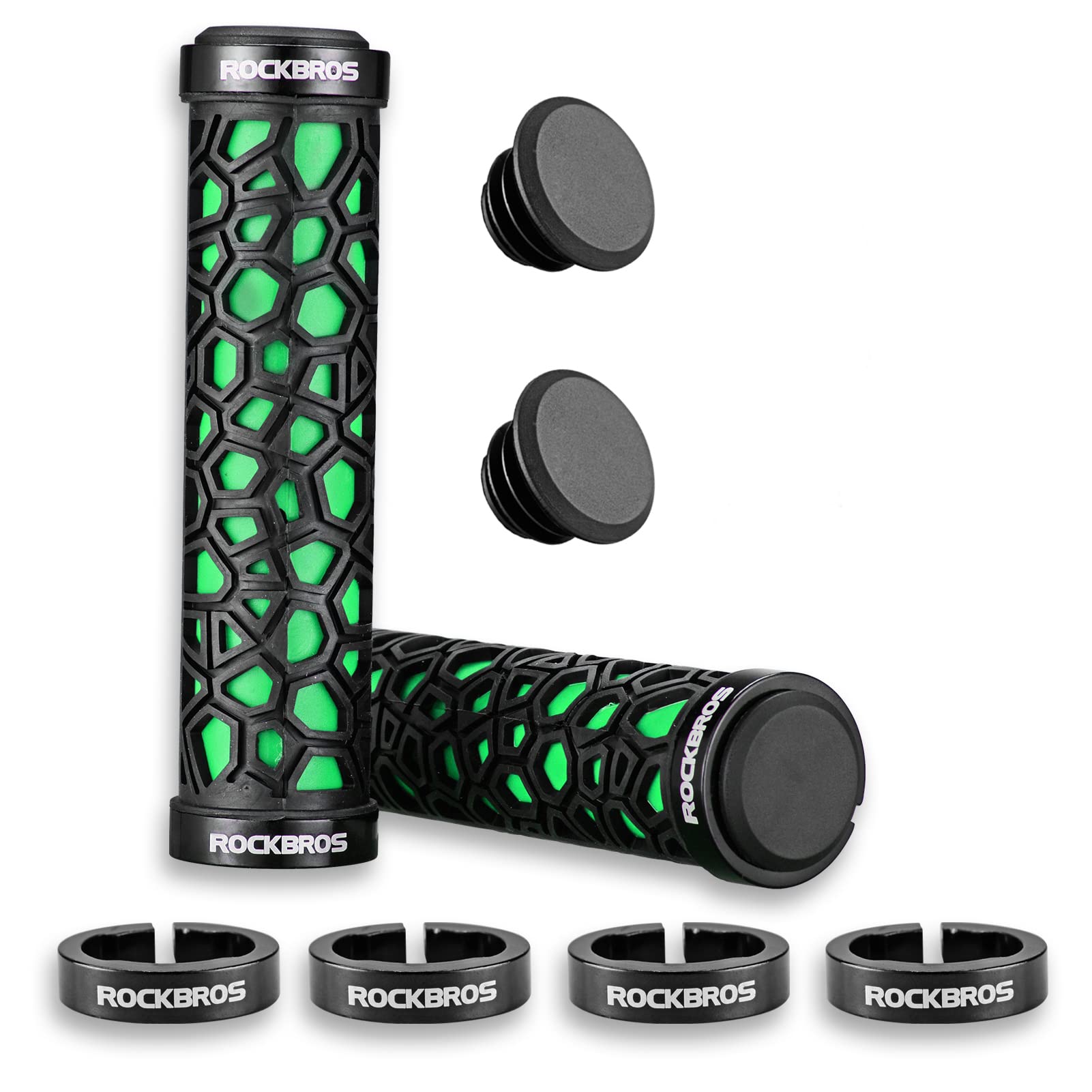 ROCKBROS Bicycle Handlebar Grips Aluminum Alloy Double Lock-on Bike Grips #Color_Green