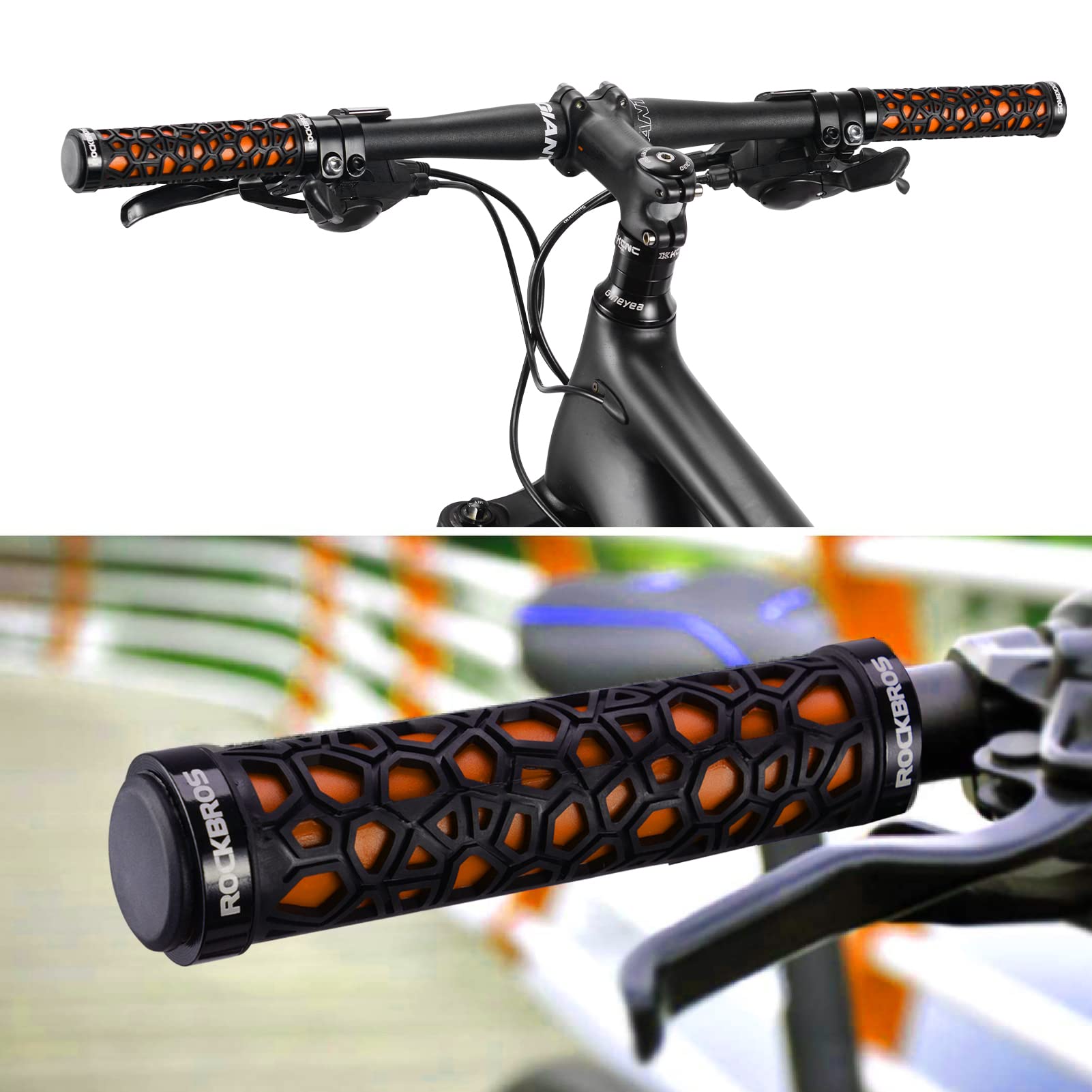 ROCKBROS Bicycle Handlebar Grips Aluminum Alloy Double Lock-on Bike Grips #Color_Orange
