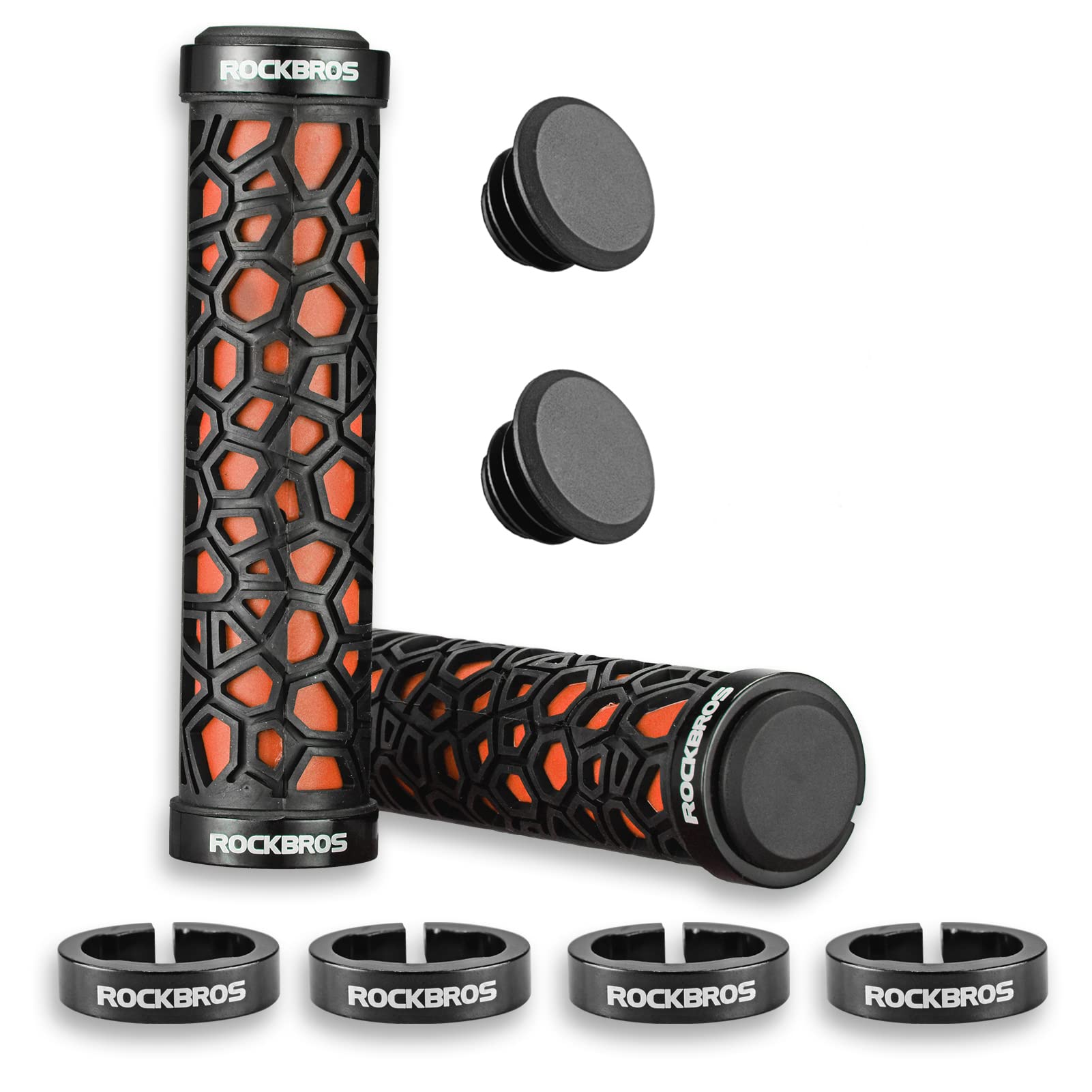 ROCKBROS Bicycle Handlebar Grips Aluminum Alloy Double Lock-on Bike Grips #Color_Orange