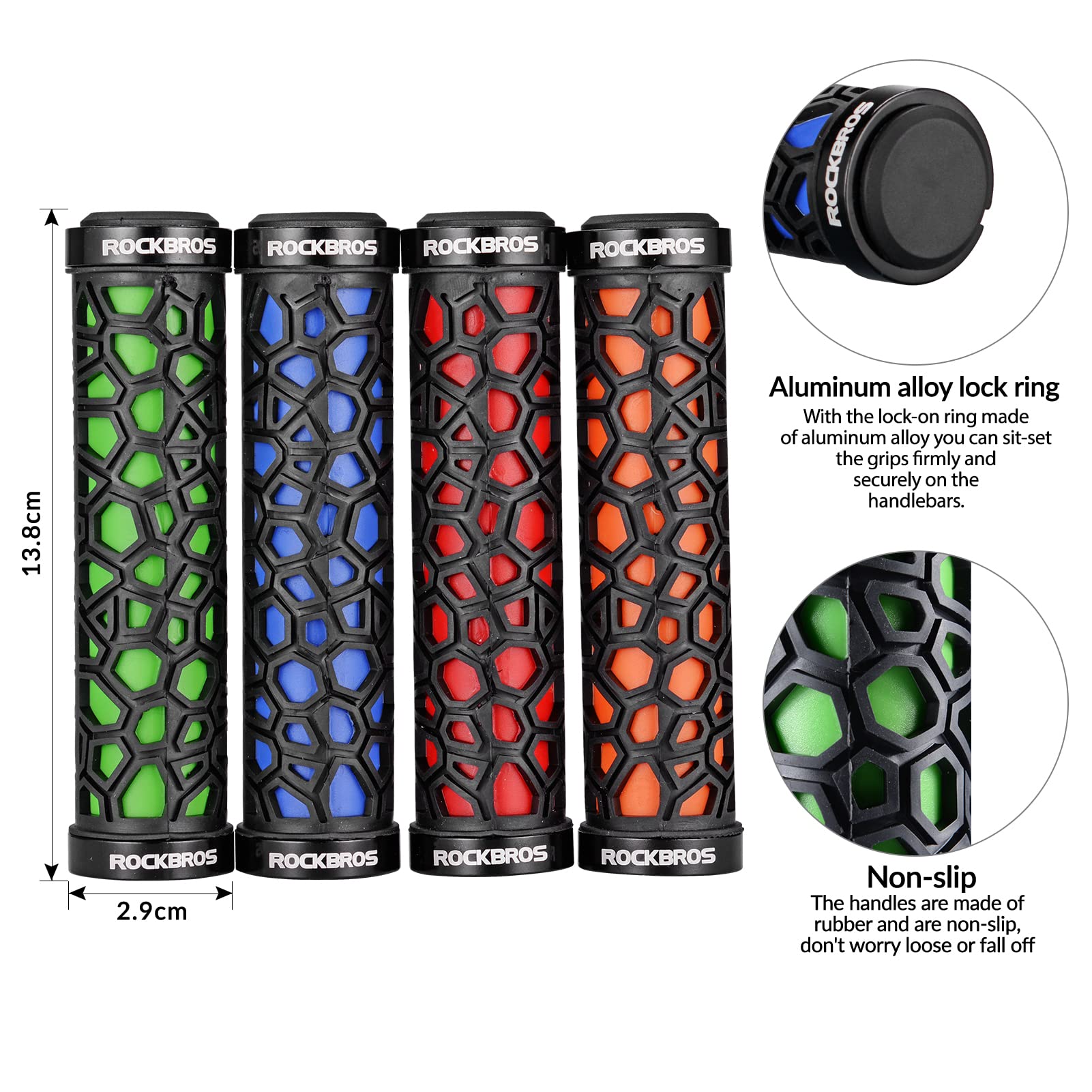 ROCKBROS Bicycle Handlebar Grips Aluminum Alloy Double Lock-on Bike Grips #Color_Red