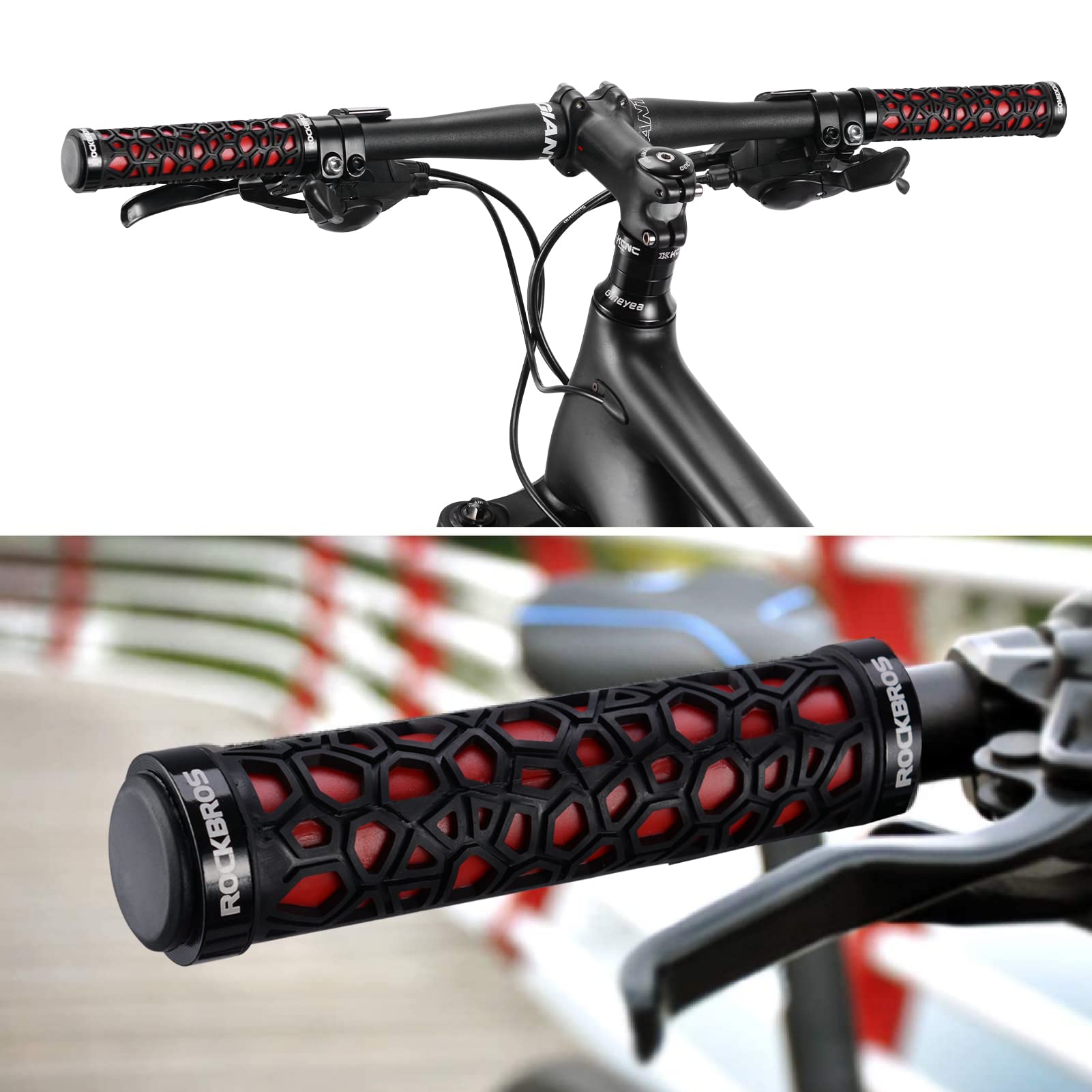 ROCKBROS Bicycle Handlebar Grips Aluminum Alloy Double Lock-on Bike Grips #Color_Red