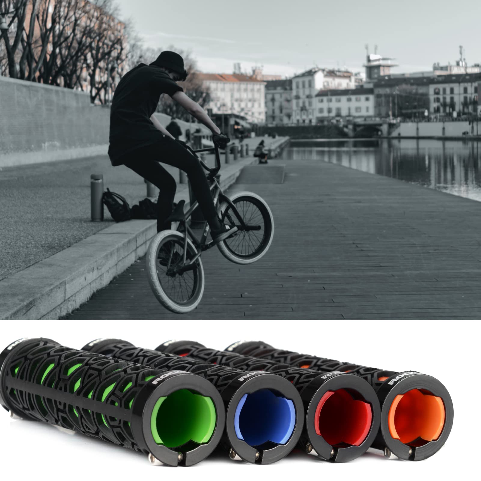 ROCKBROS Bicycle Handlebar Grips Aluminum Alloy Double Lock-on Bike Grips #Color_Red