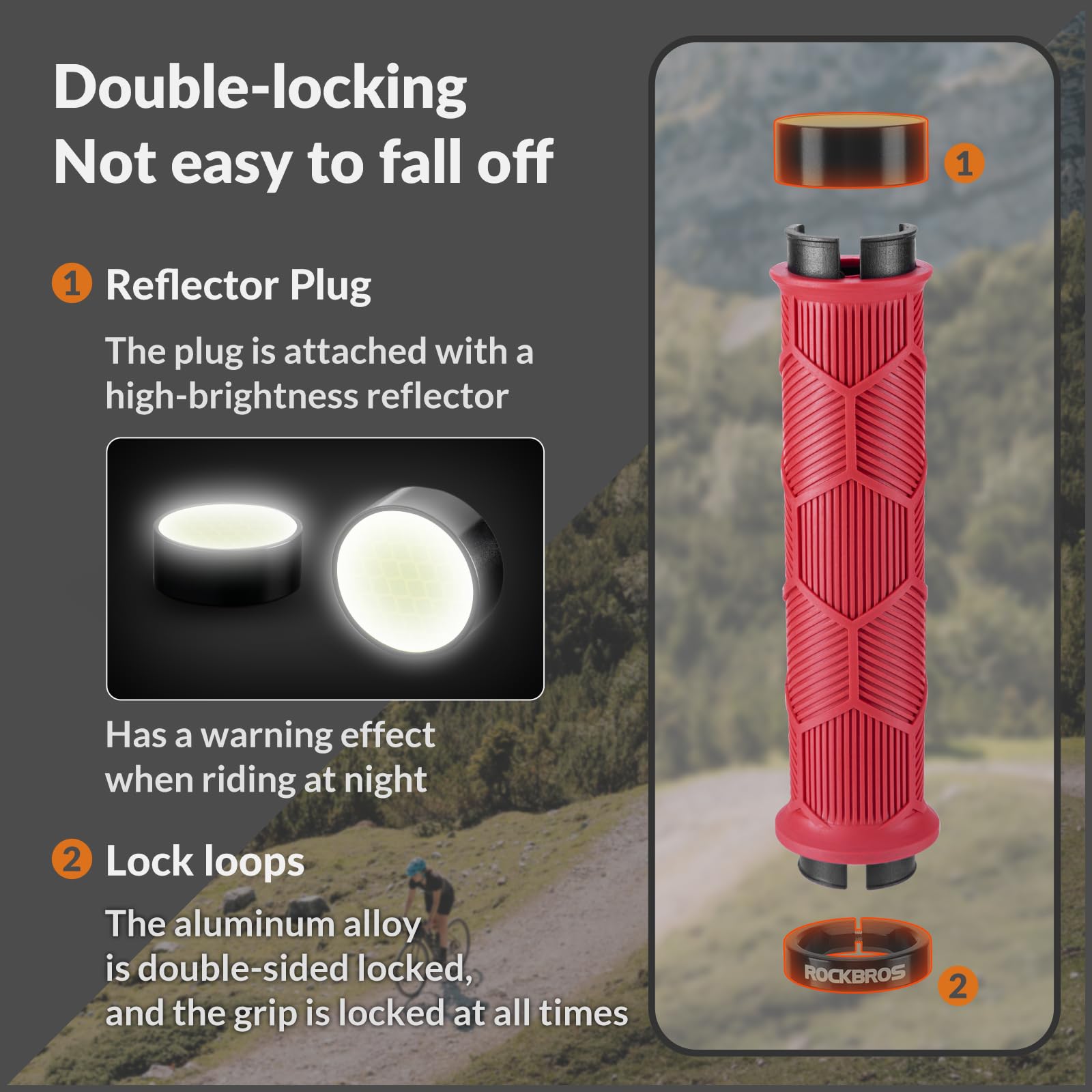 ROCKBROS Bicycle Handlebar Grips Non-slip Rubber Handlebar Grips #Color_Red