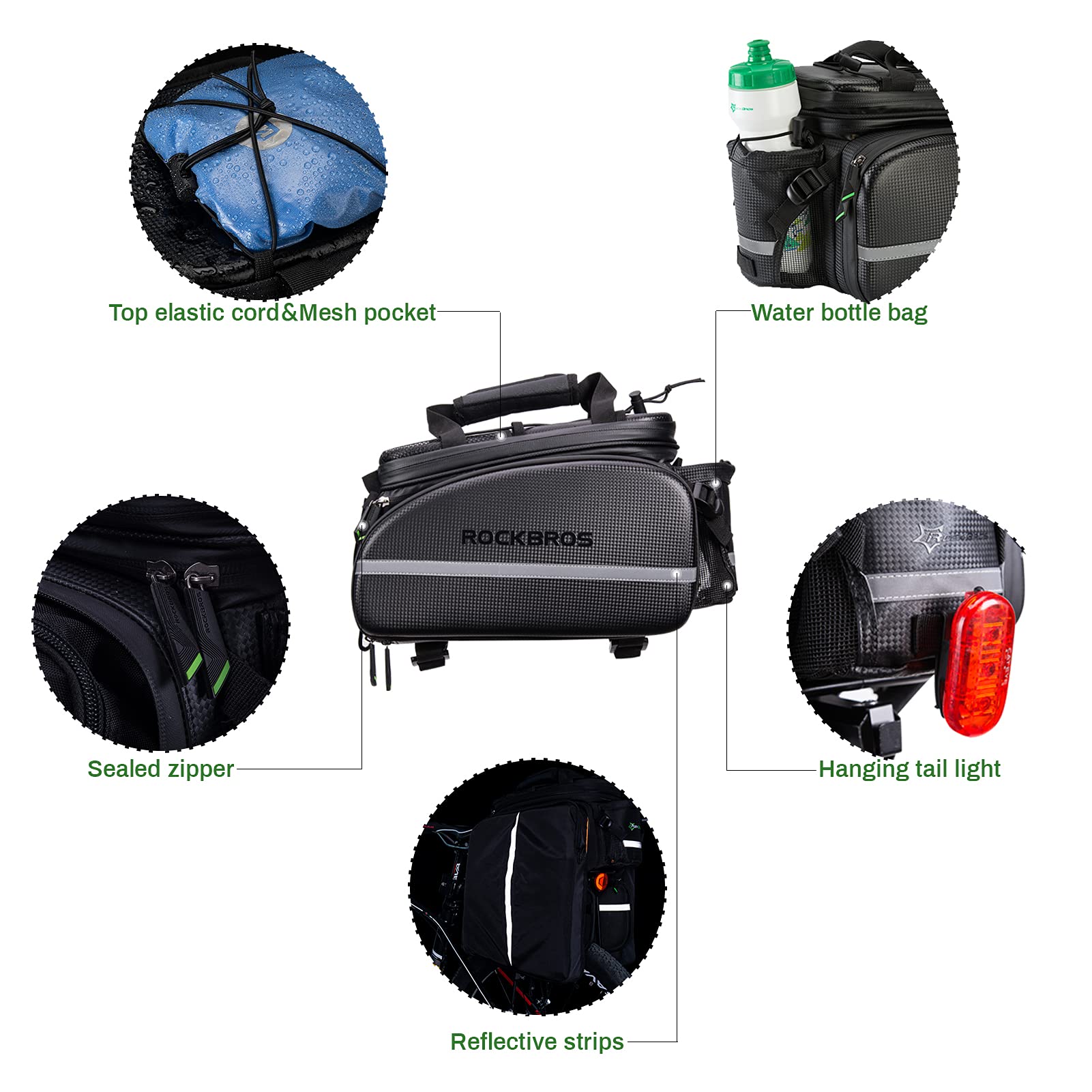 ROCKBROS Bicycle Pannier Bag Waterproof Carbon Texture Rear Rack Bag - ROCKBROS-UK