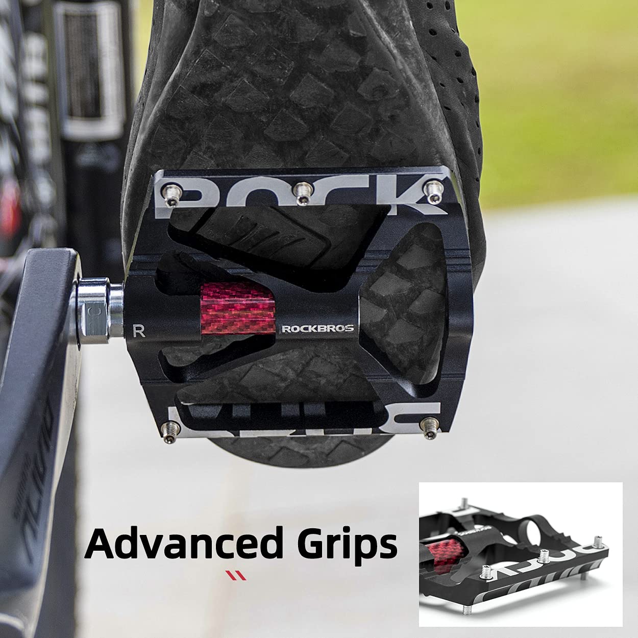 ROCKBROS Bicycle Pedals 9/16 Mountain Bike Pedals Aluminium (Pair) #Color_Black