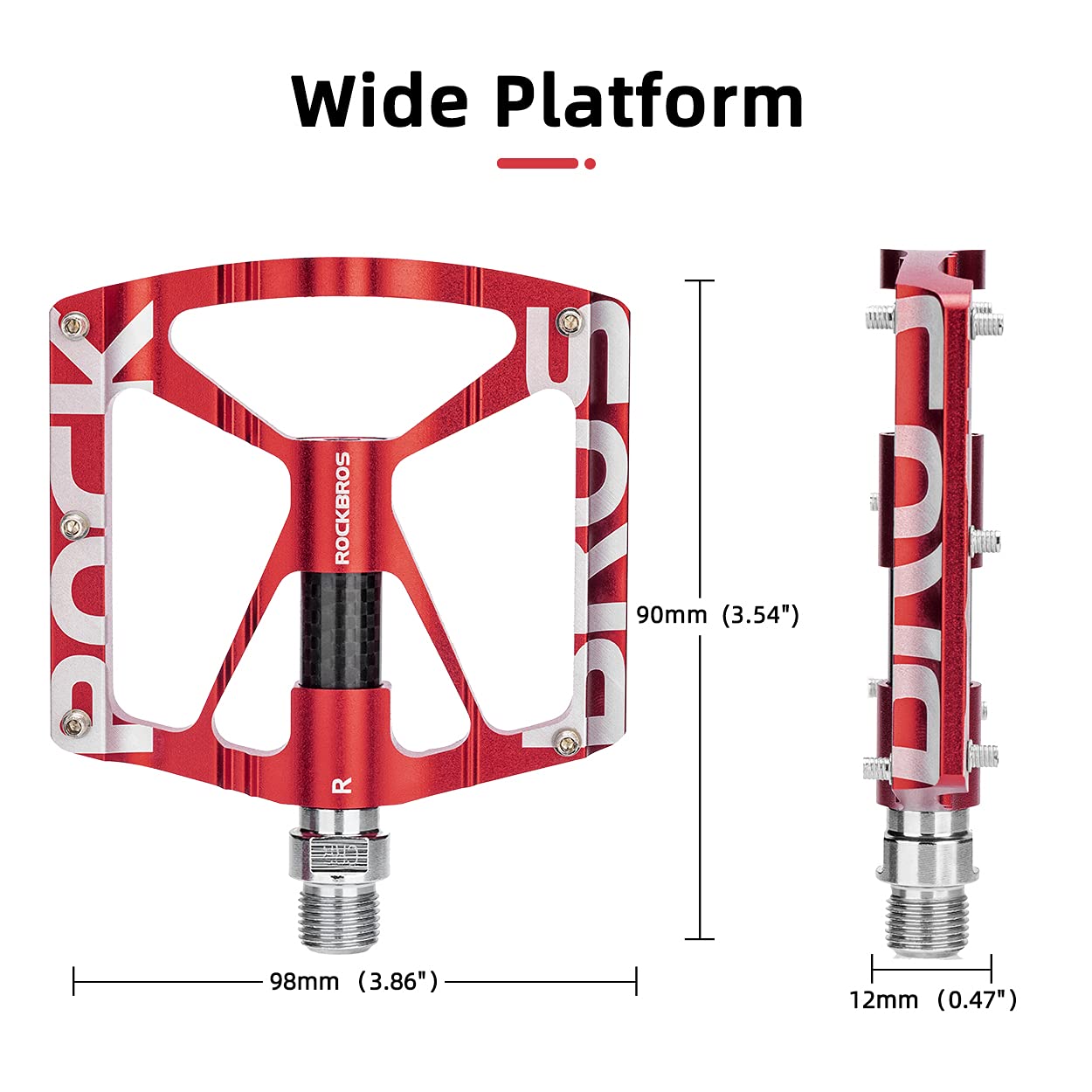 ROCKBROS Bicycle Pedals 9/16 Mountain Bike Pedals Aluminium (Pair) #Color_Red