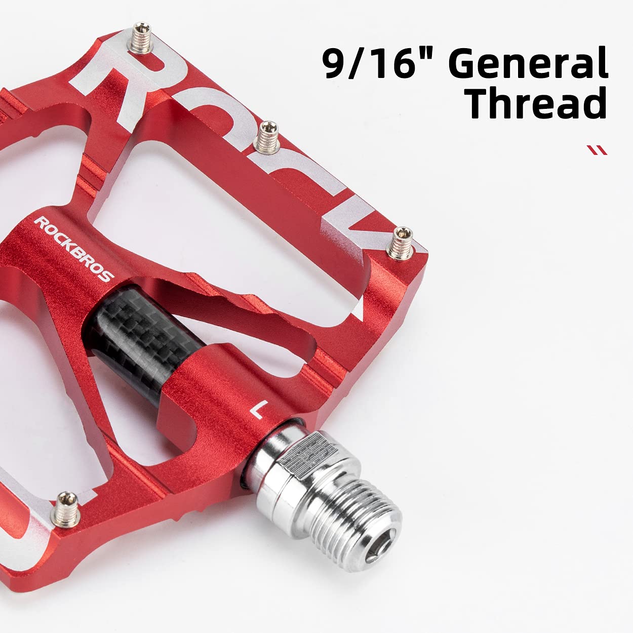 ROCKBROS Bicycle Pedals 9/16 Mountain Bike Pedals Aluminium (Pair) #Color_Red