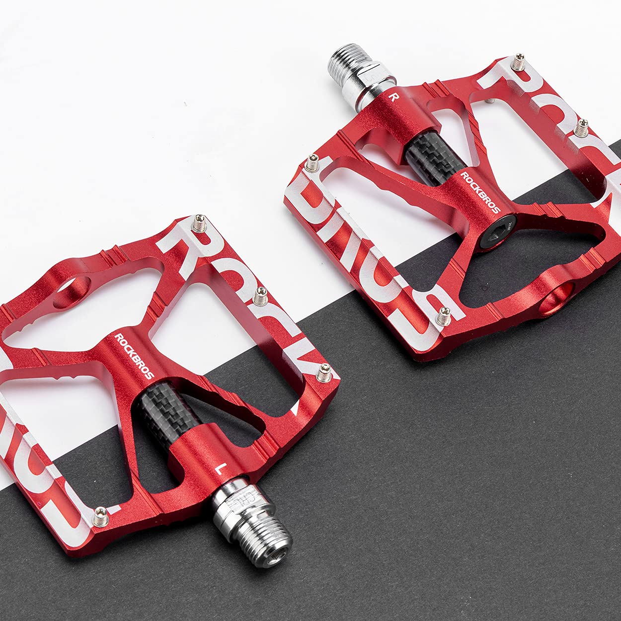 ROCKBROS Bicycle Pedals 9/16 Mountain Bike Pedals Aluminium (Pair) #Color_Red