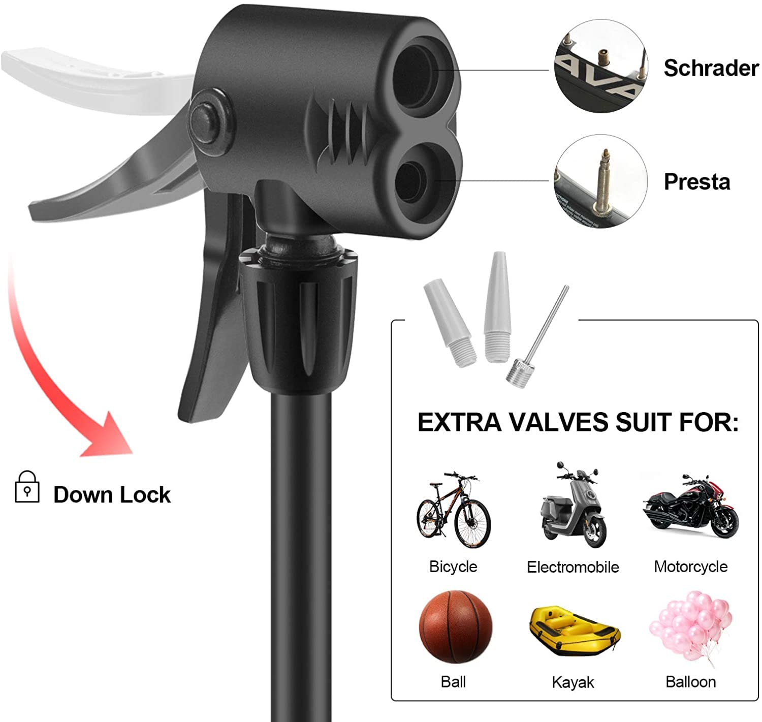 ROCKBROS Bicycle Pump Mini Foot Pumps Portable Pump with Pressure Gauge